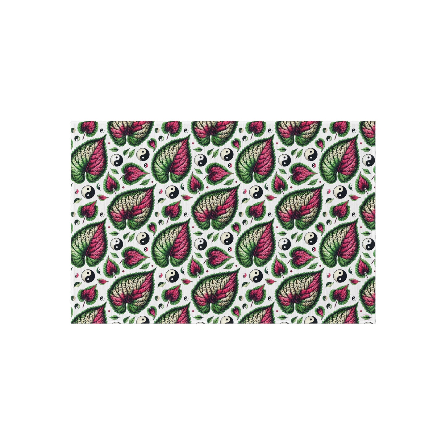 Ying Yang Vibes Leaf Print Porch Tropical Print Indoor Outdoor Rug Green Pink Patio Deck Bedroom Home Decor by Kissa Doody