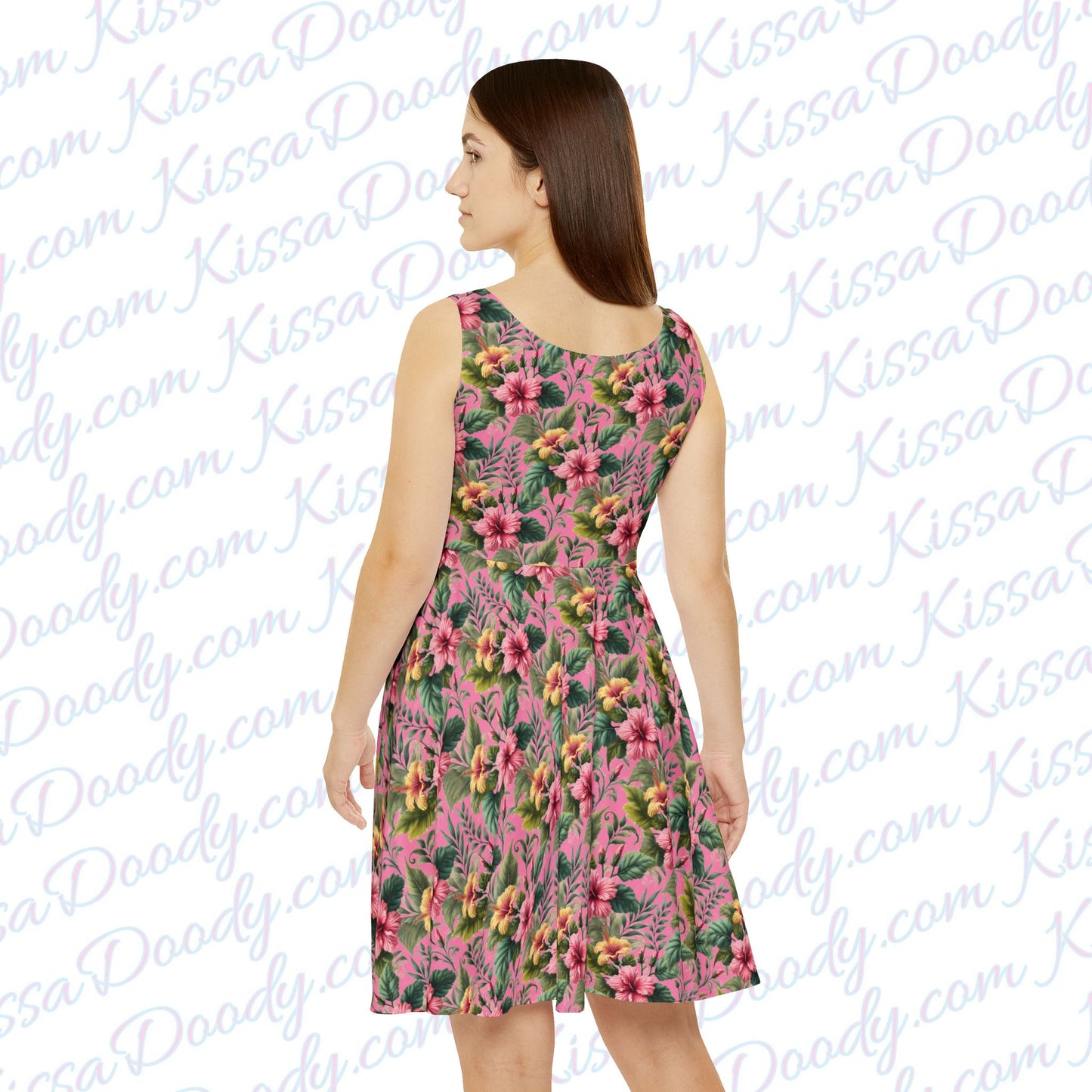 Summer Hibiscus Vibes Pink Floral Garden Tropical Print Dress Women's Date Night Tween Clothing Exclusive by Kissa Doody