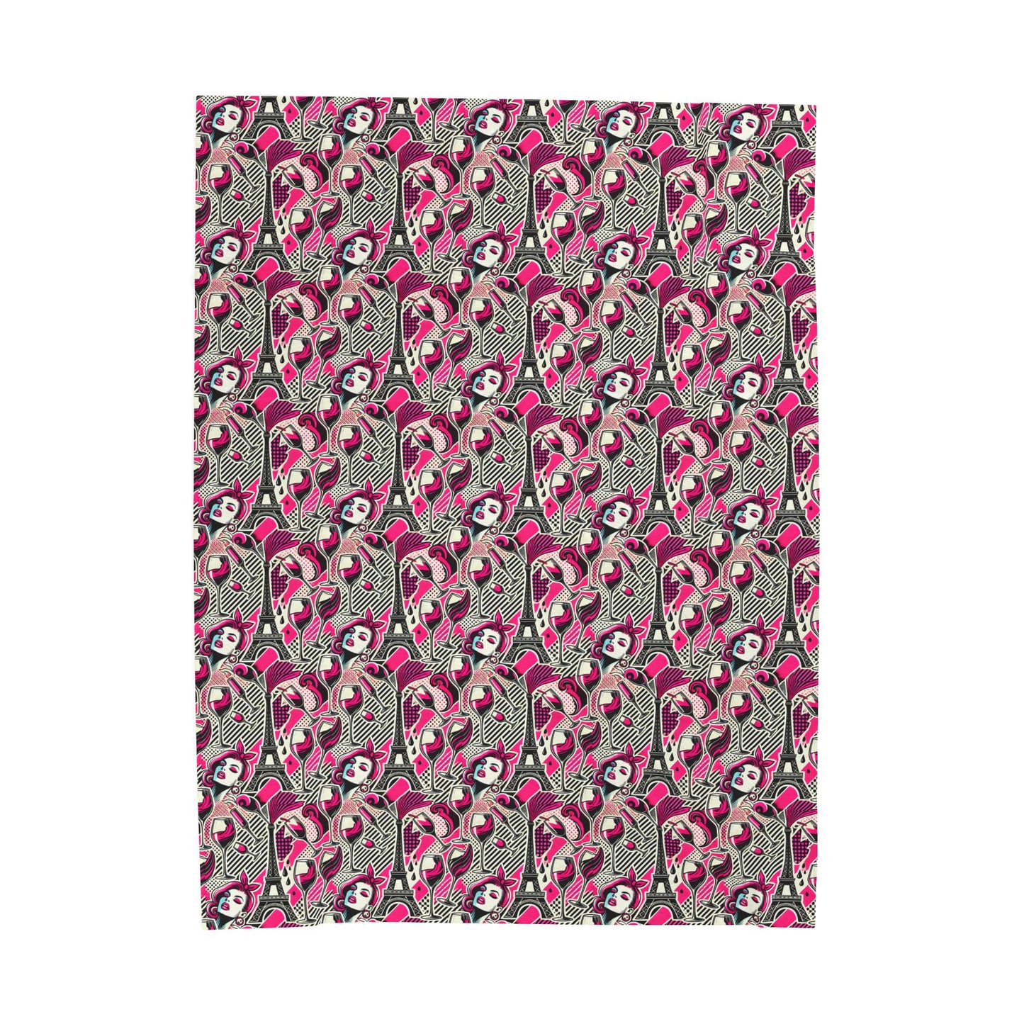 Eiffel De Chic Wine Velveteen Super Soft Plush Pink Paris Blanket for Home Bedroom by Kissa Doody