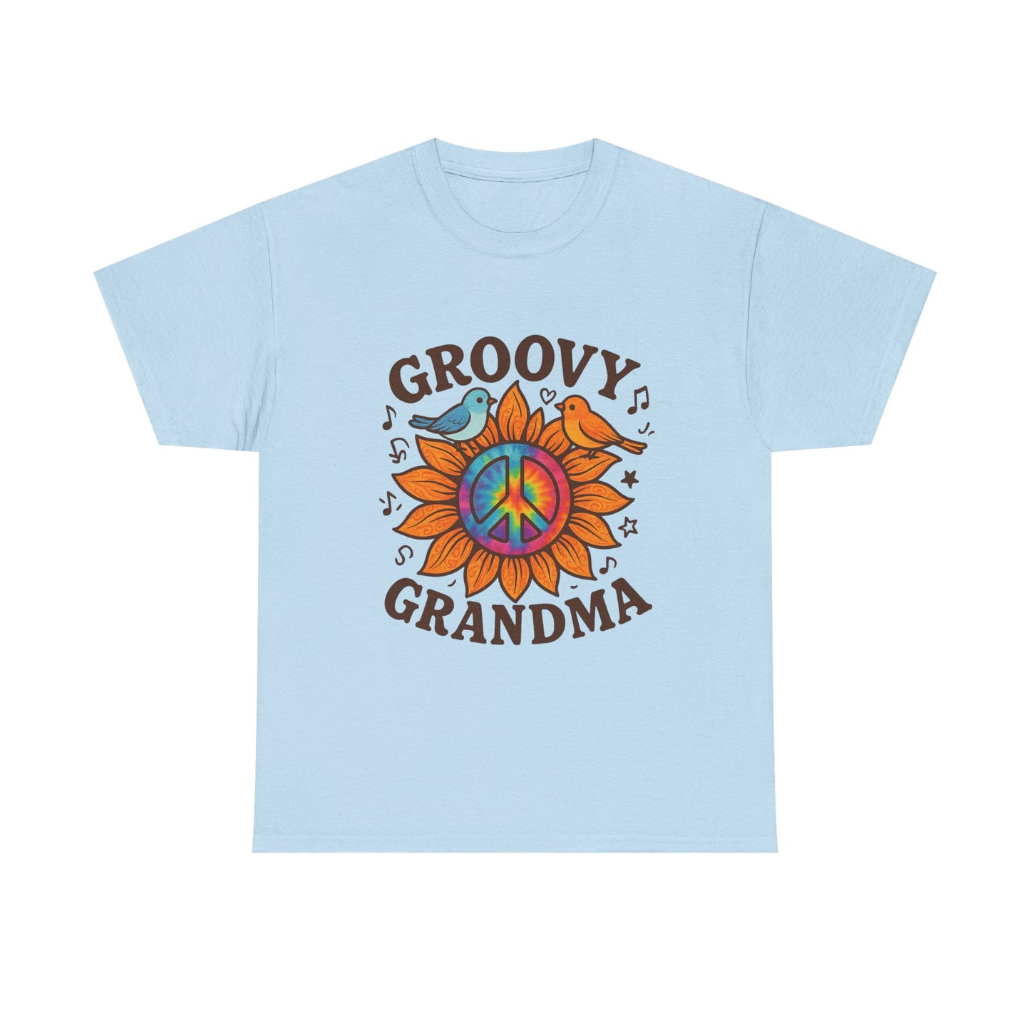 Groovy Granda Comfy T-Shirt Woodstock Peace Sign Bird Hippie Nana Gifts Heavy Cotton Tee in Different Color Options by Kissa Doody