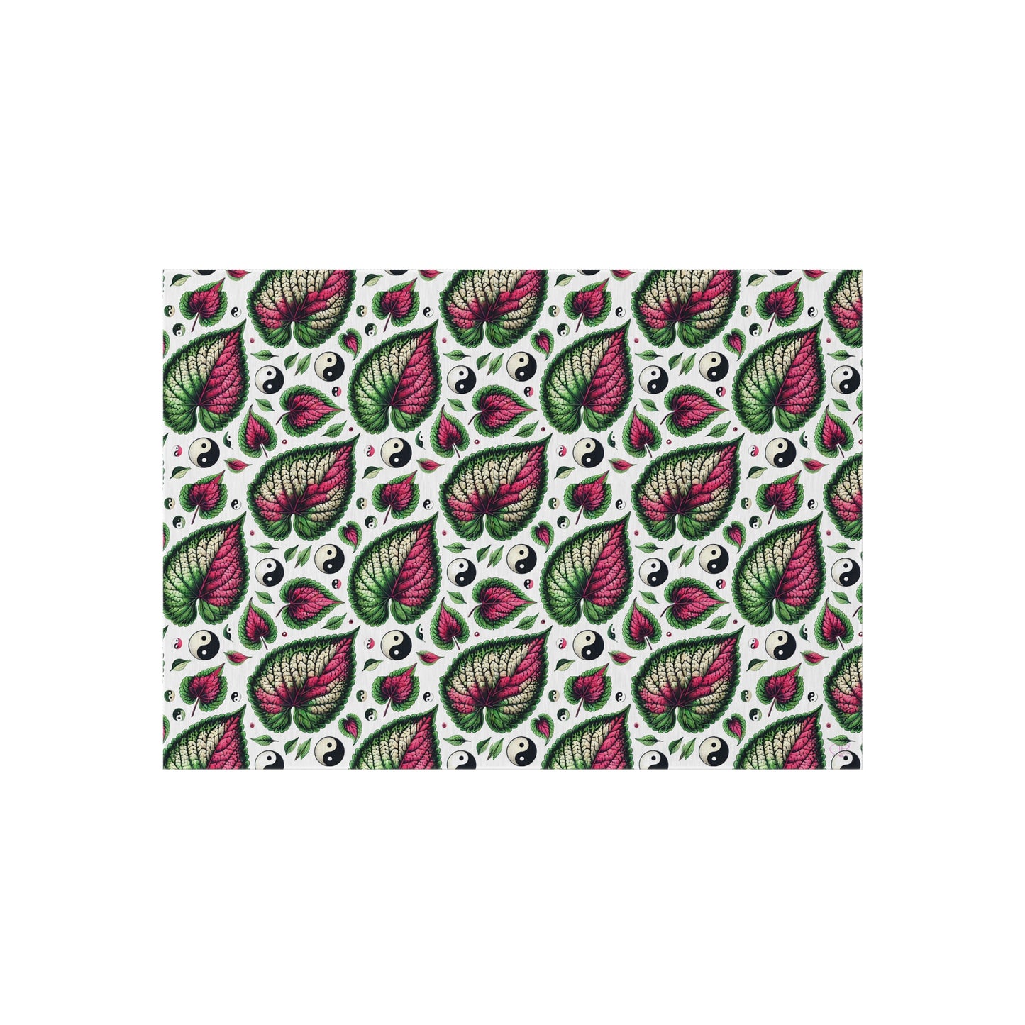 Ying Yang Vibes Leaf Print Porch Tropical Print Indoor Outdoor Rug Green Pink Patio Deck Bedroom Home Decor by Kissa Doody
