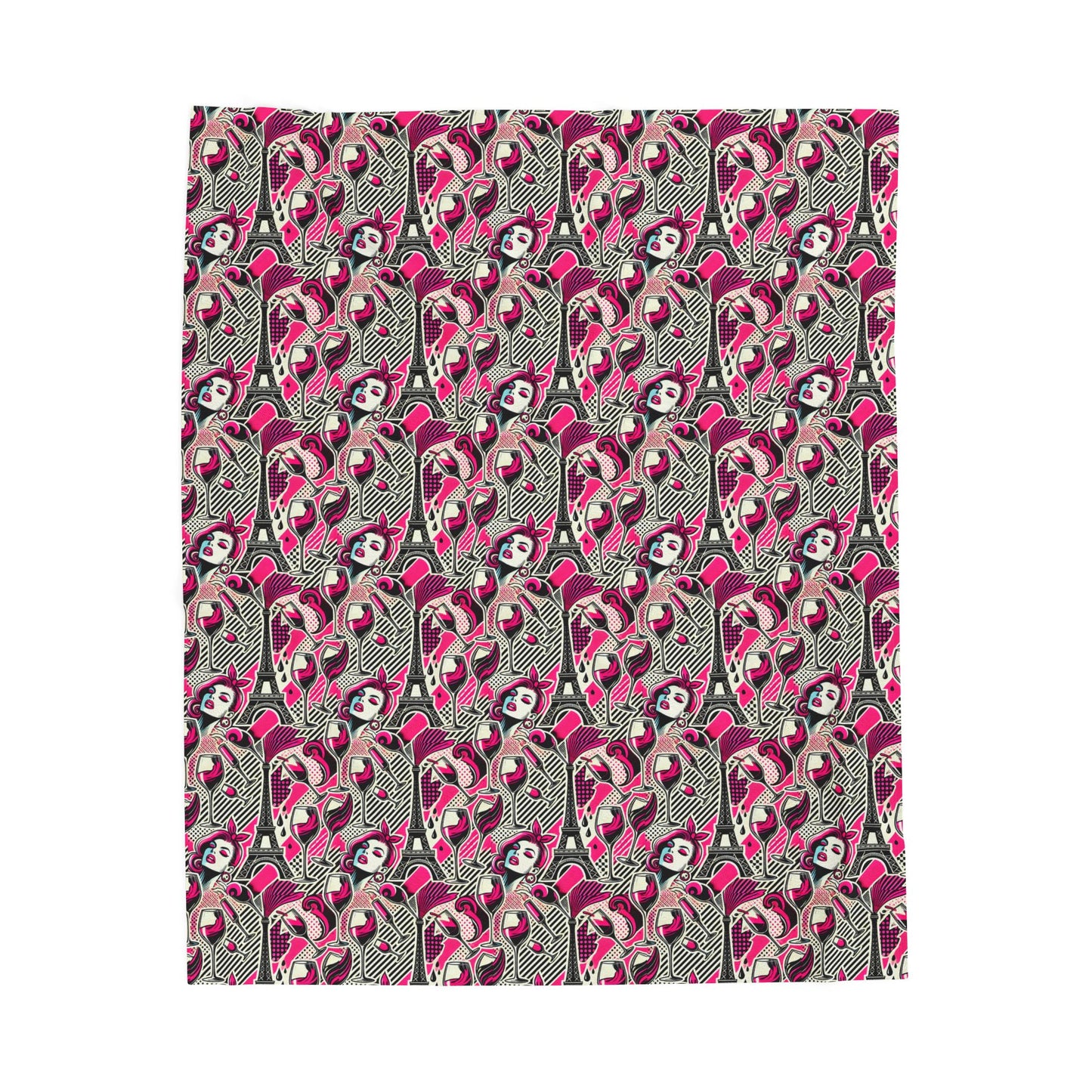 Eiffel De Chic Wine Velveteen Super Soft Plush Pink Paris Blanket for Home Bedroom by Kissa Doody