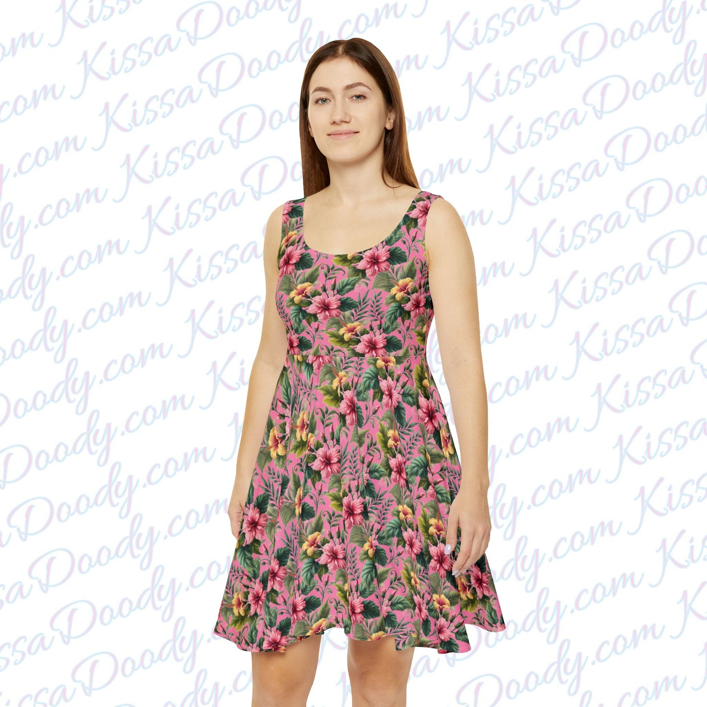 Summer Hibiscus Vibes Pink Floral Garden Tropical Print Dress Women's Date Night Tween Clothing Exclusive by Kissa Doody