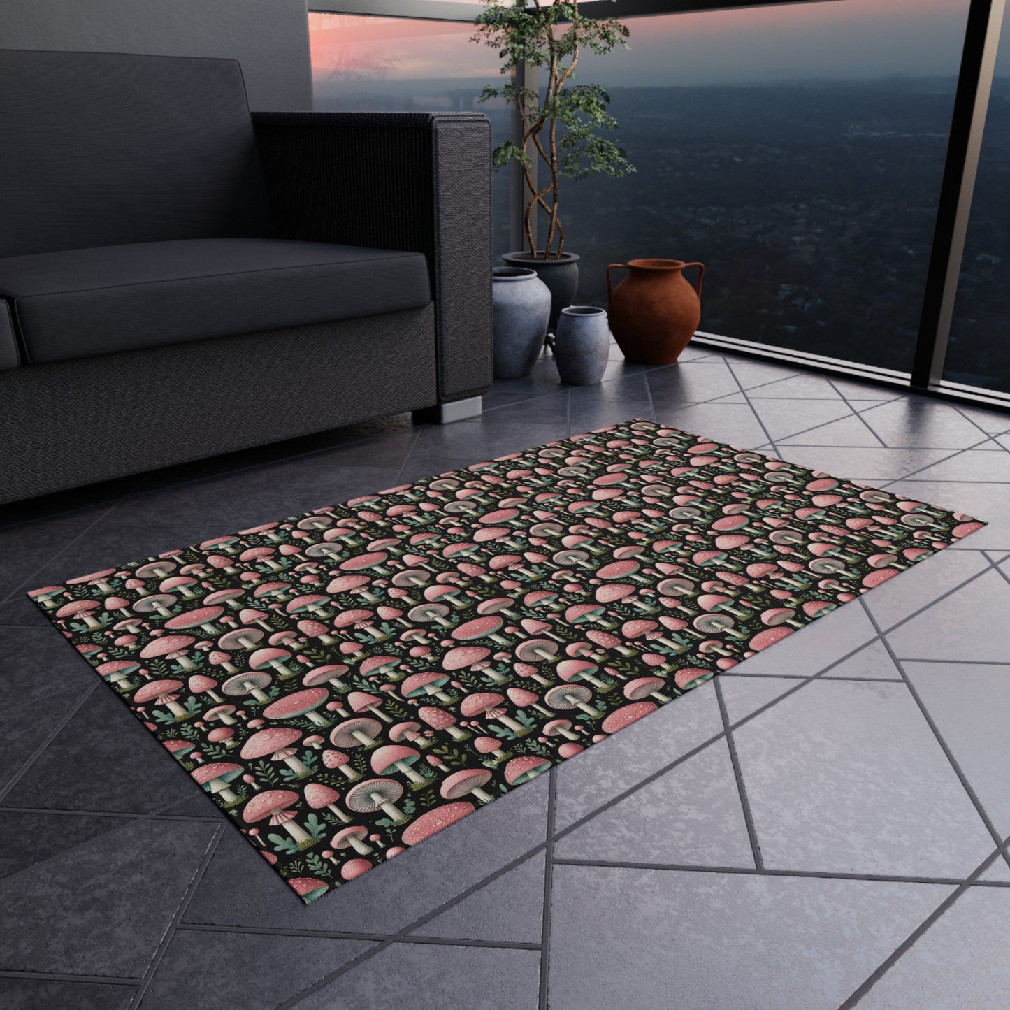 Pink Mushroom Rug Print Indoor Outdoor Rug Pink Decor Bedroom Custom Mat Home Decor Exclusively by Kissa Doody
