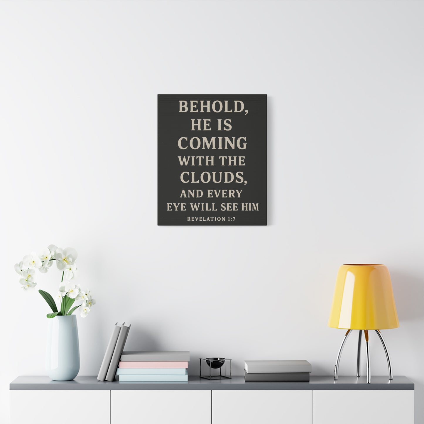 Behold He Is Coming With The Clouds and Every Eye Will See Him Book of Revelations Quote Inspirational Wall Art Canvas Religious Home Decor