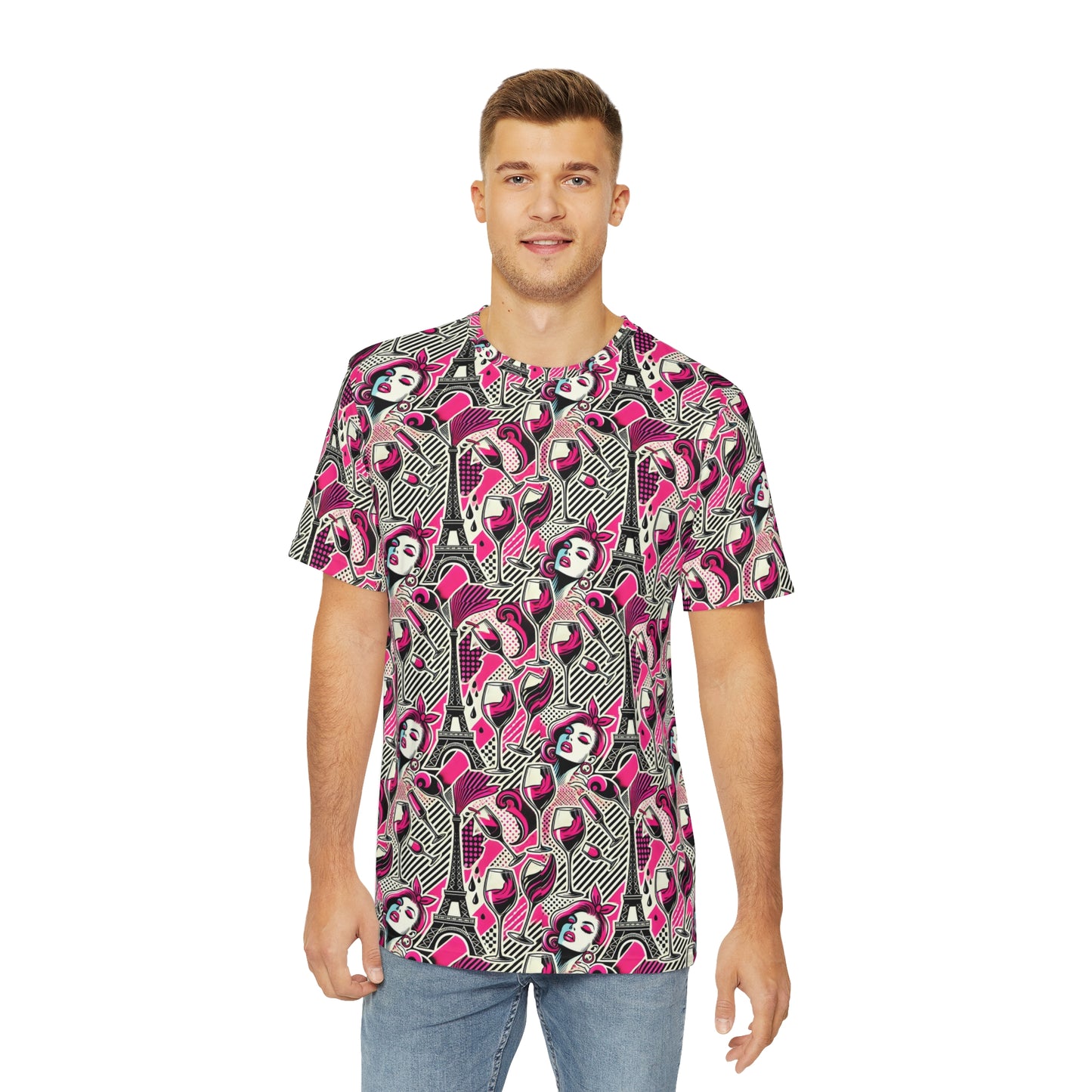 Eiffel De Chic Fashion Pink Print Men's Super Soft Polyester Tee