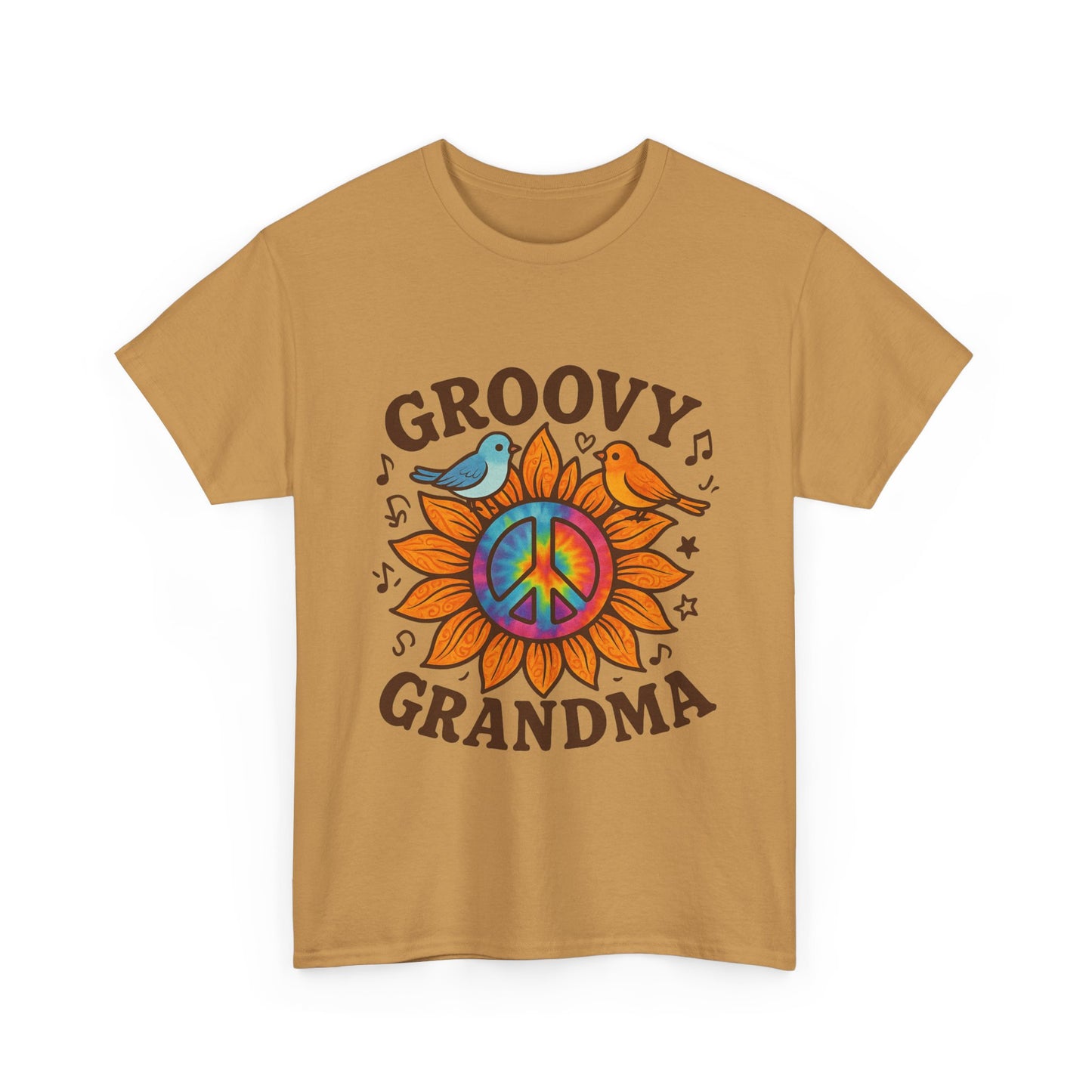 Groovy Granda Comfy T-Shirt Woodstock Peace Sign Bird Hippie Nana Gifts Heavy Cotton Tee in Different Color Options by Kissa Doody