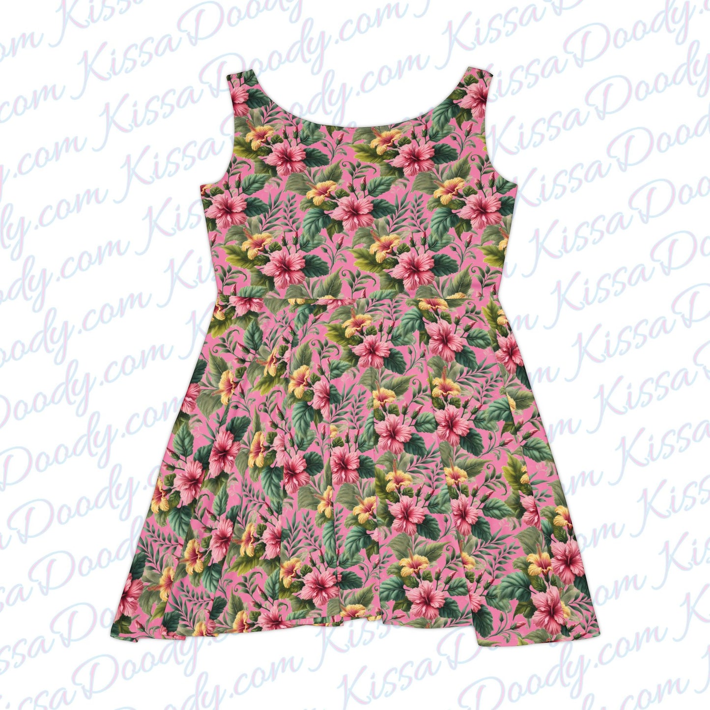 Summer Hibiscus Vibes Pink Floral Garden Tropical Print Dress Women's Date Night Tween Clothing Exclusive by Kissa Doody