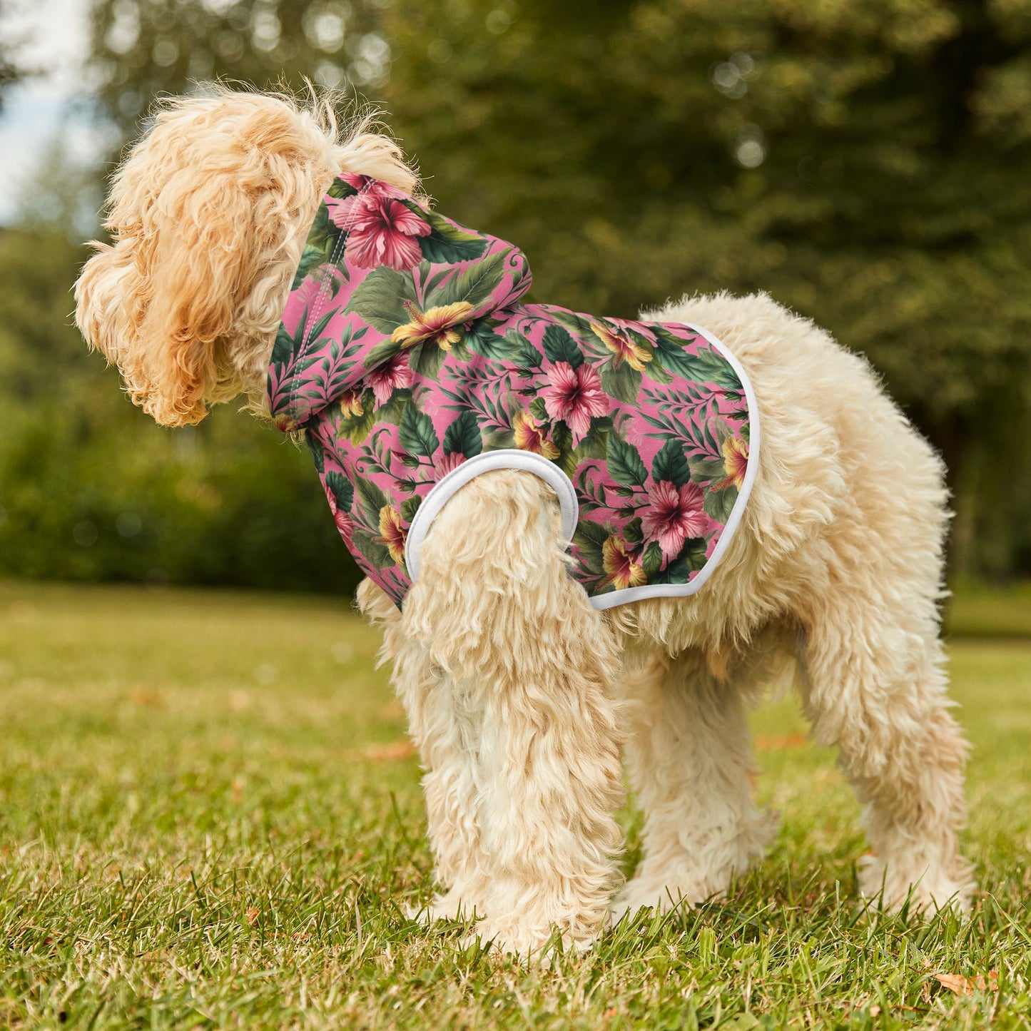 Summer Hibiscus Vibes Super Cute Floral Cat Dog Matching Pet Fur Hoodie Sweatshirt Exclusively by Kissa Doody (owner outfit sold SEPARATELY)