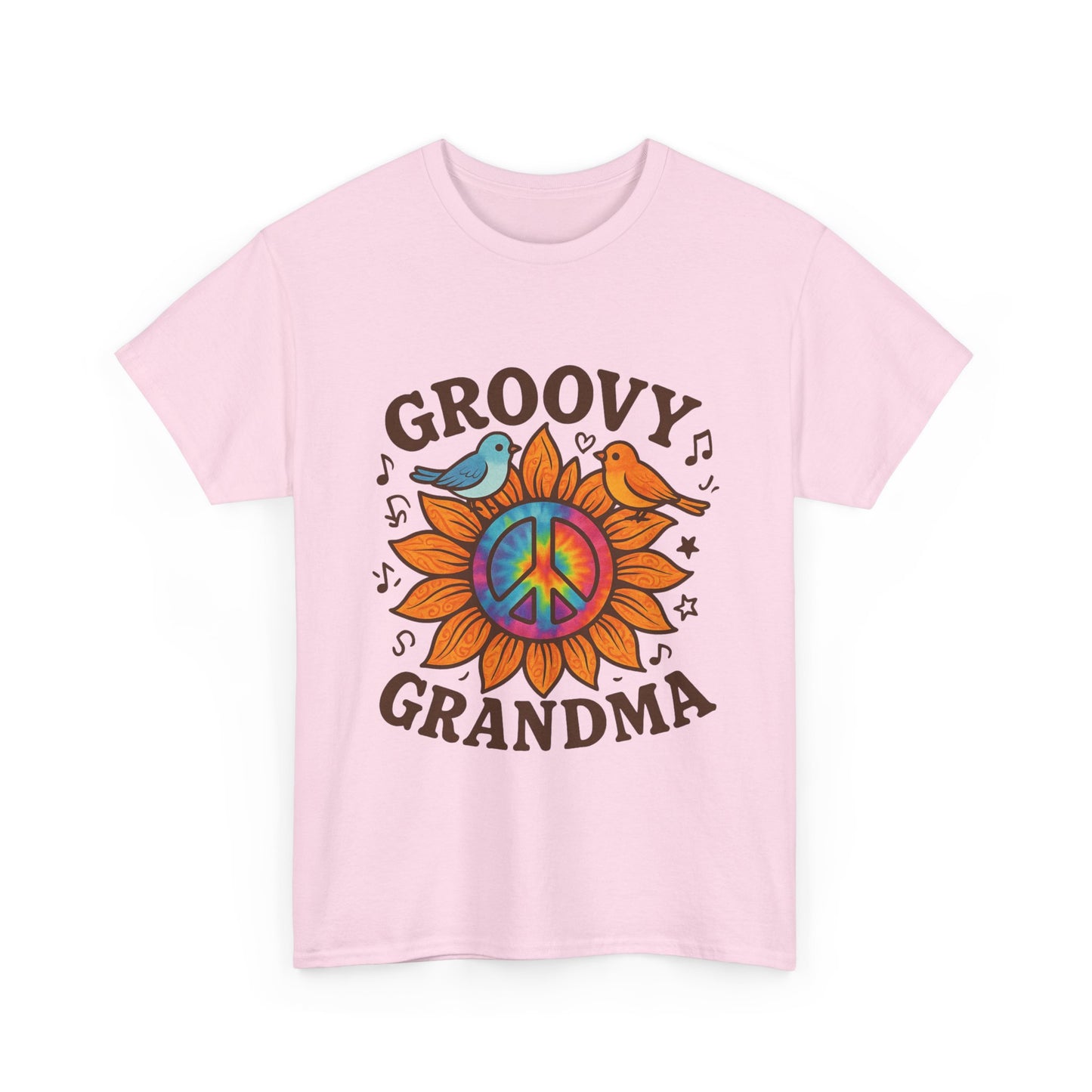 Groovy Granda Comfy T-Shirt Woodstock Peace Sign Bird Hippie Nana Gifts Heavy Cotton Tee in Different Color Options by Kissa Doody