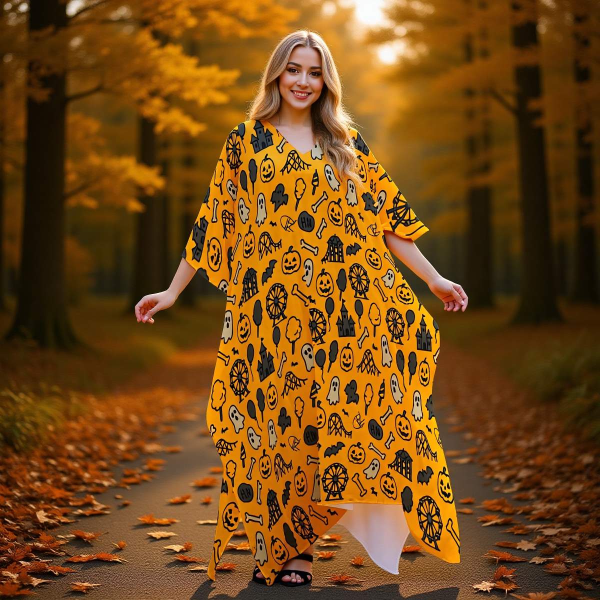 Park Closed Forever Couples Matching Halloween All-Over Print Women's Imitation Silk V-neck Robe