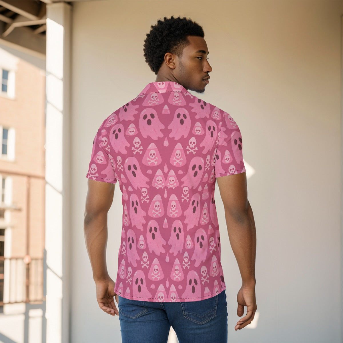 Boo To You Pink Ghost Halloween Matching Couple Outfit All-Over Print Men's Shirt Cruise & Travel