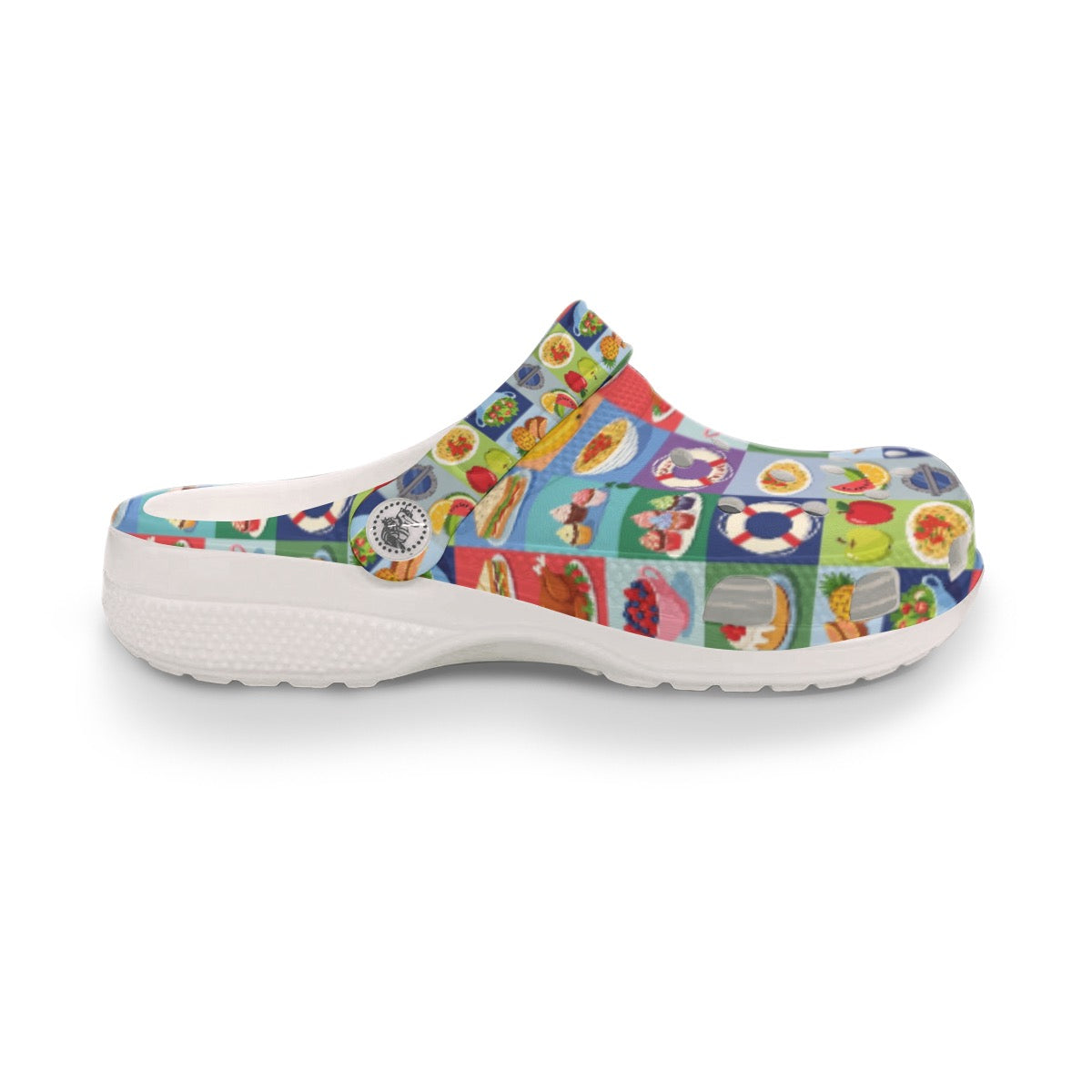Women’s Colorful Cruise Buffet Clogs Fun Food Print Waterproof Travel Shoes for Cruise Pizza Snacks