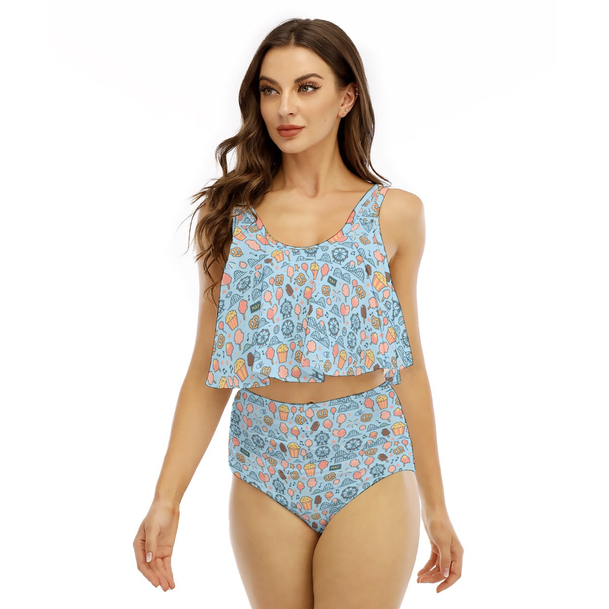 Magical Park Day Slay All-Over Print Women's Ruffled Vest Bikini Swimsuit Couples Matching Swimsuit