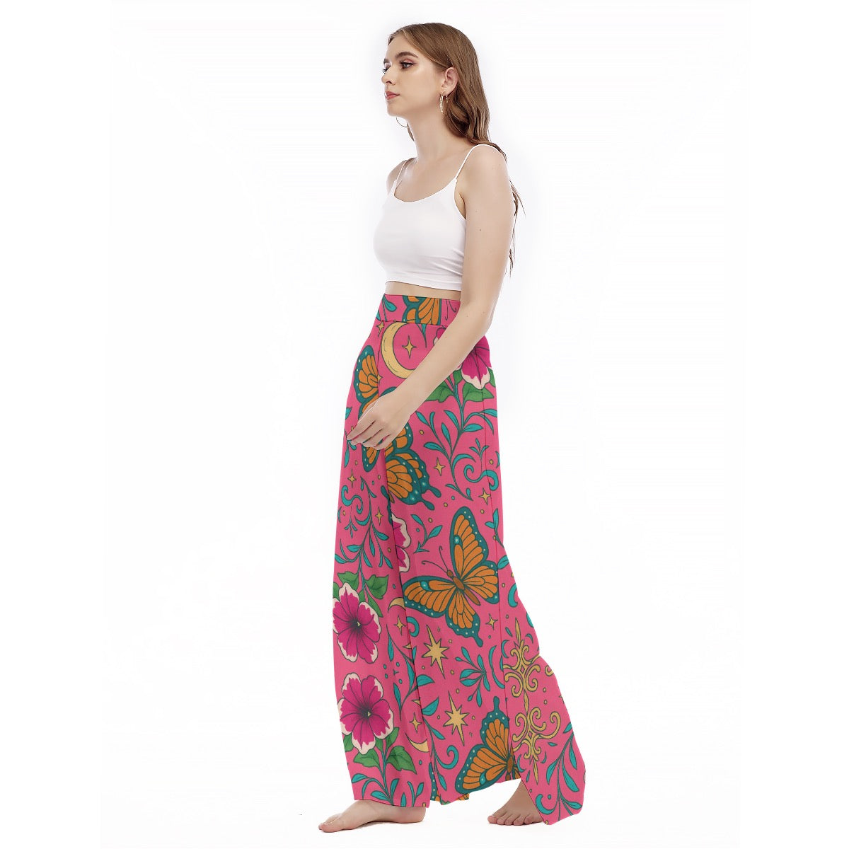 Butterfly Power All-Over Print Women's High Waist Wide Leg Trousers