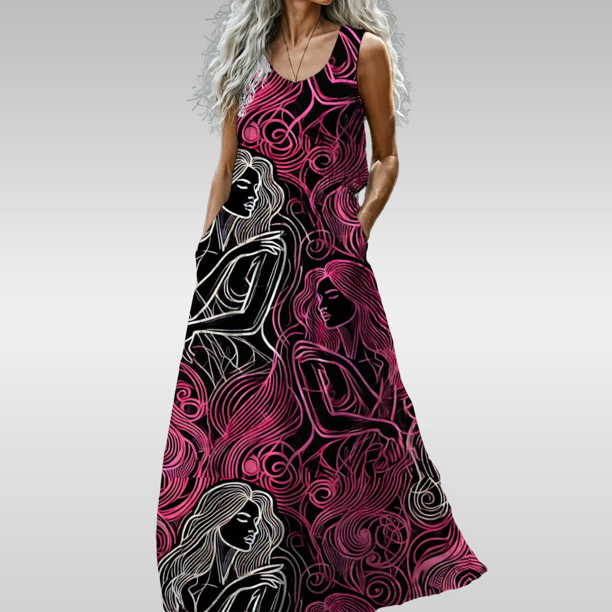 Walk That Thin Line All-Over Print Women’s Sleeveless Maxi Dress Matching Cruise Outfits