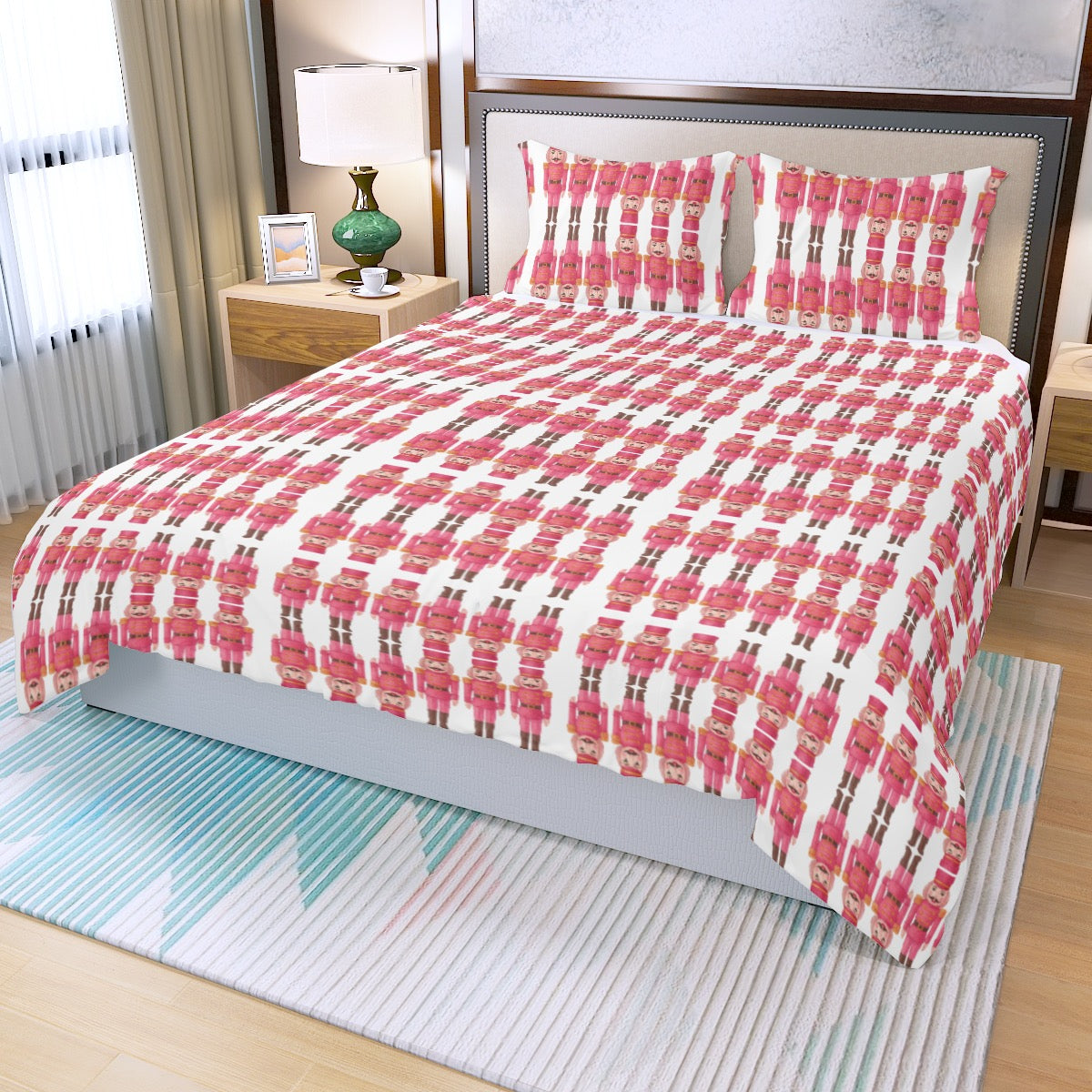 Hot Pink Nutcracker Duvet Cover Fashionable Christmas Decorative Bedding