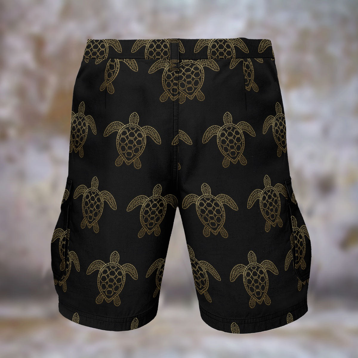 Black & Gold Sea Turtle Men’s Cargo Shorts Cruise Wear Beach Fits Tropical Chic Turtles