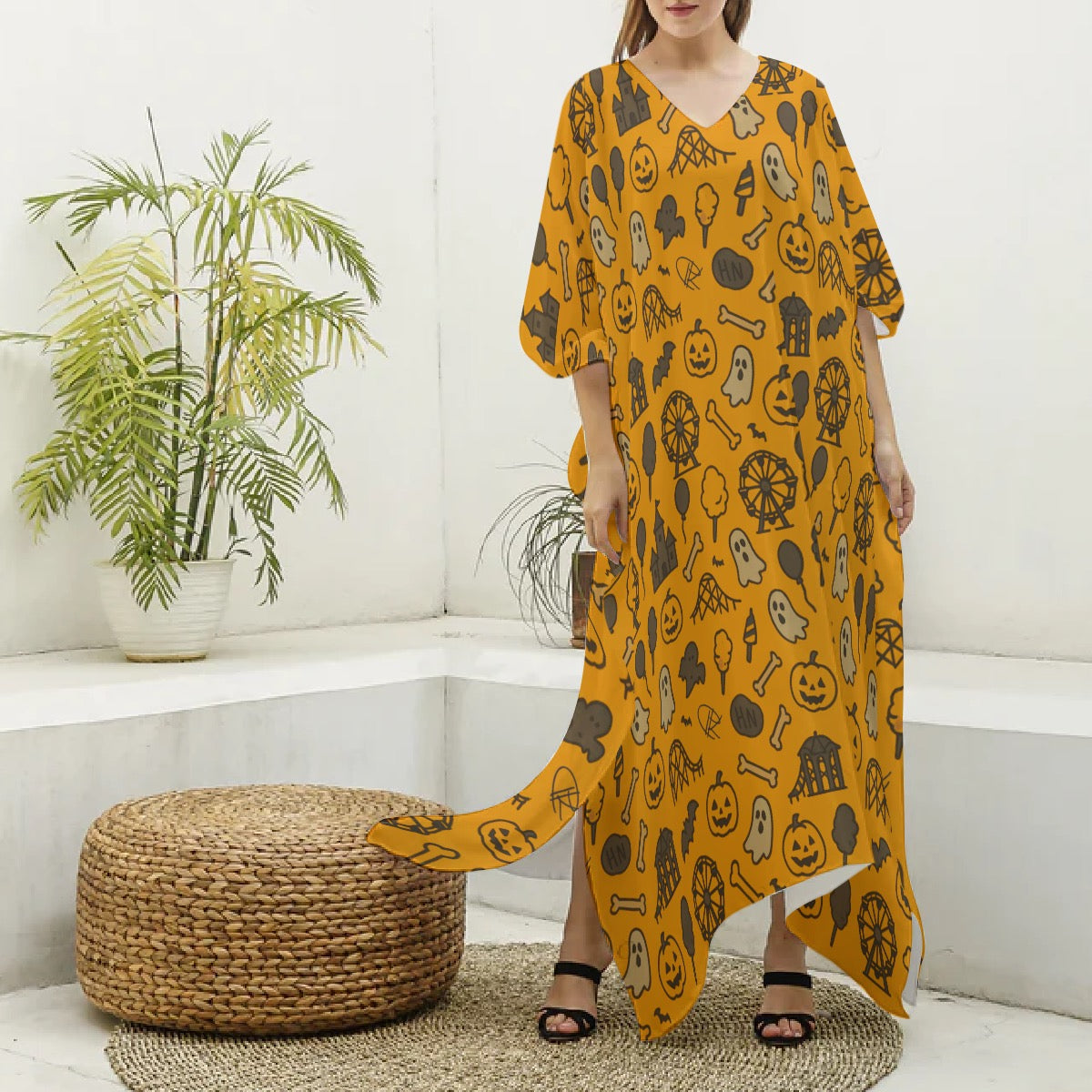 Park Closed Forever Couples Matching Halloween All-Over Print Women's Imitation Silk V-neck Robe