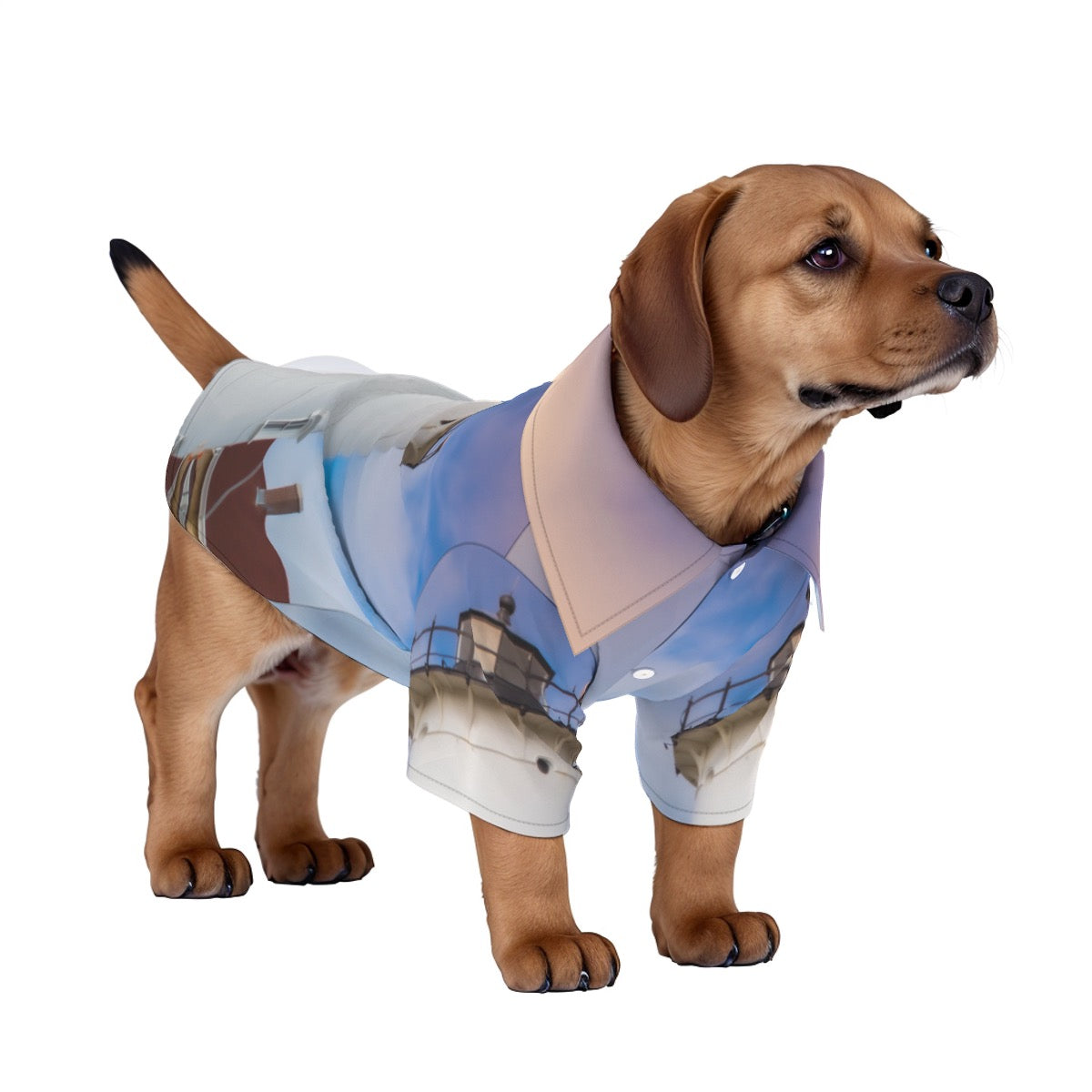 Pet's Hawaiian Shirt with Cape Cod Lighthouse Print, Breathable Stretch Fabric Falmouth, Mass