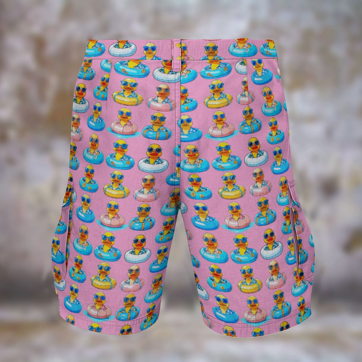 Men’s Pink Rubber Cruise Duck Cargo Shorts Ducky Hiding Beach Style