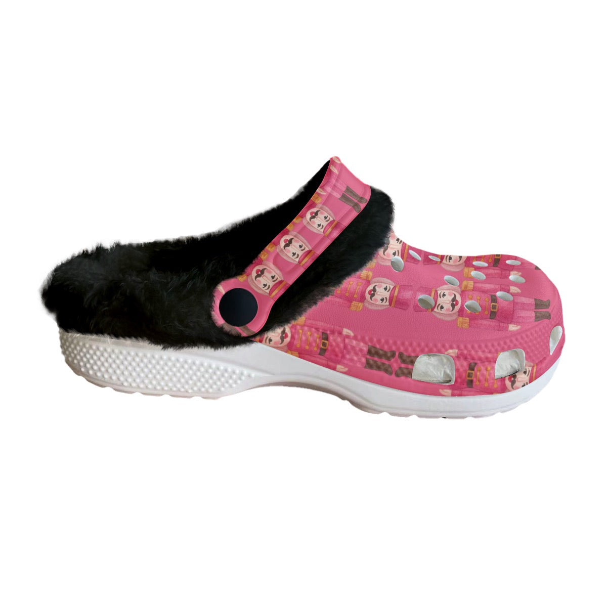 Women's Classic Fleece Clogs Mustache Nutcracker Print Anti-Slip Xmas Ugly Sweater Party Shoes