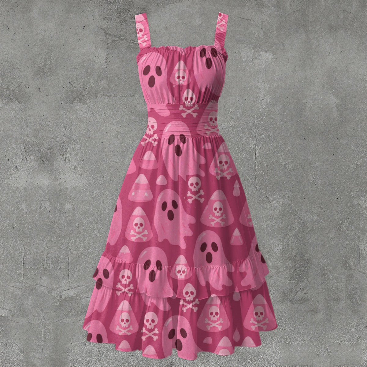 Boo To You Pink Ghost Women's All-Over Print Women‘s Ruffle Hem Dress Matching Couples Outfit