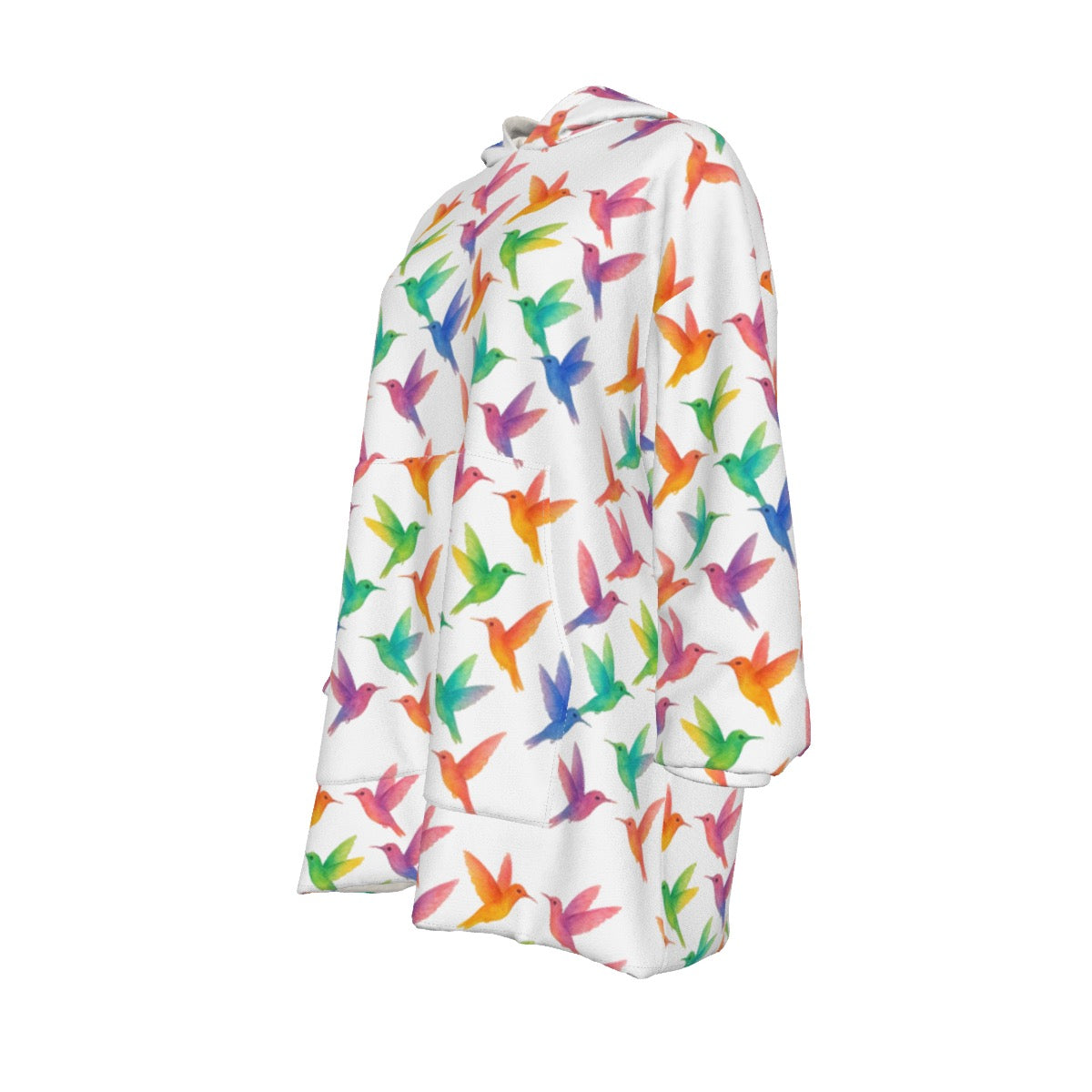 White Rainbow Garden Hummingbird Print Cozy Sweatshirt Sherpa Fleece Hoodie Blanket