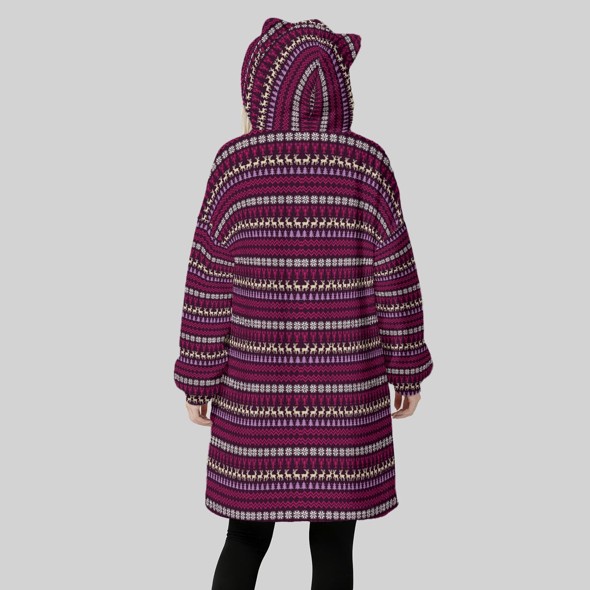 Women's Pink Purple Lobster Reindeer Christmas Blanket Hoodie Funny Ugly Christmas Sweater Print