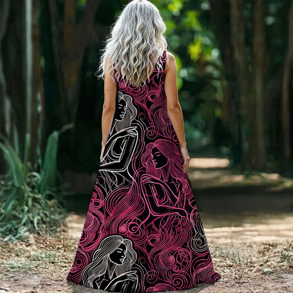 Walk That Thin Line All-Over Print Women’s Sleeveless Maxi Dress Matching Cruise Outfits