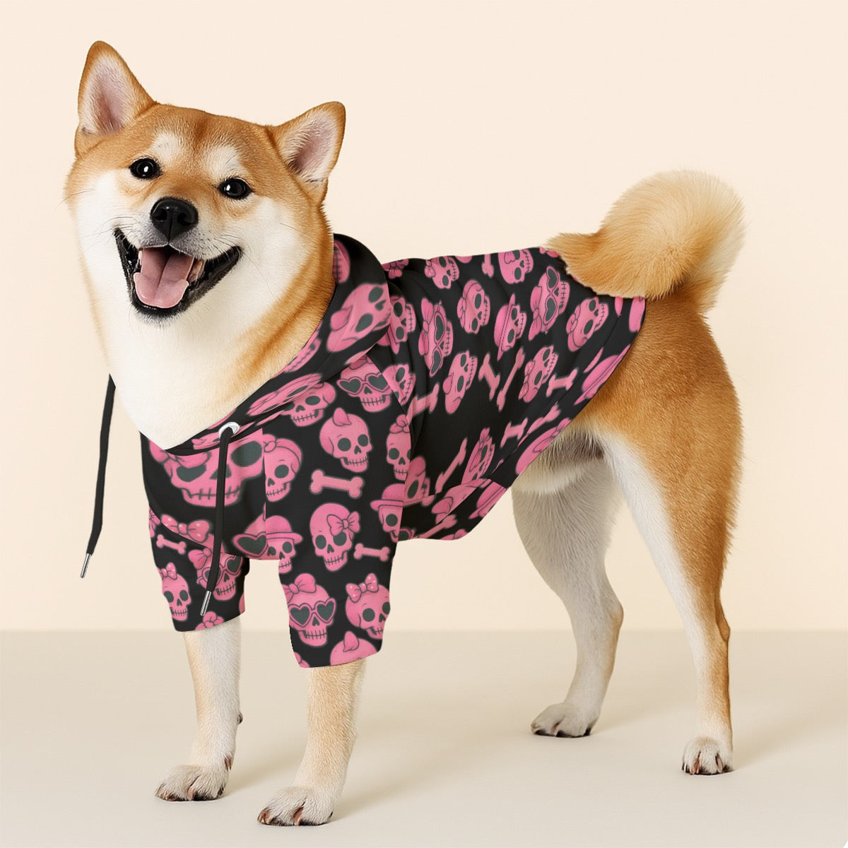 Pink Skull and Bones Hooded Sweatshirt for Pets Cotton Punk Rock Style Hoodie Matching Owner Fits