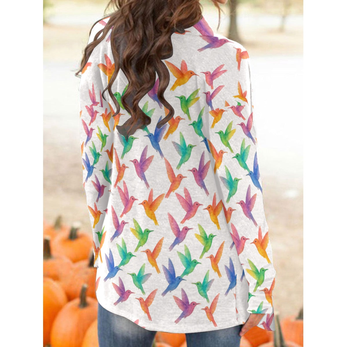 Rainbow Hummingbirds All-Over Print Women's Cardigan With Long Sleeve