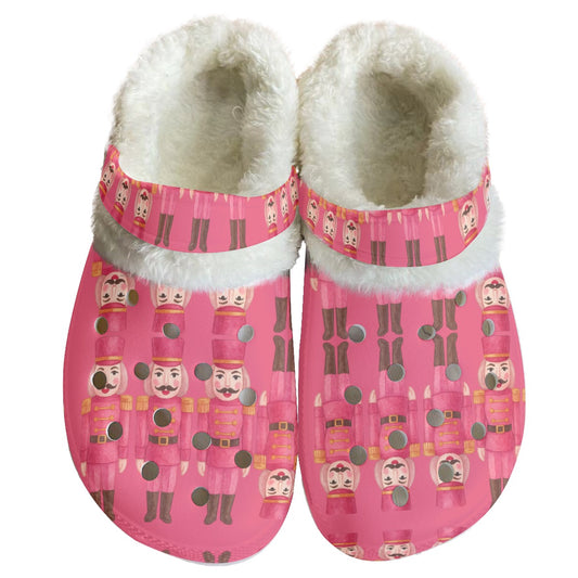 Women's Classic Fleece Clogs Mustache Nutcracker Print Anti-Slip Xmas Ugly Sweater Party Shoes