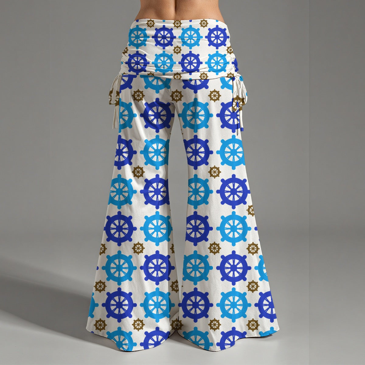 Women's High Waist Wide Leg Pants Blue Captains Wheel Geometric Print Yoga Leggings