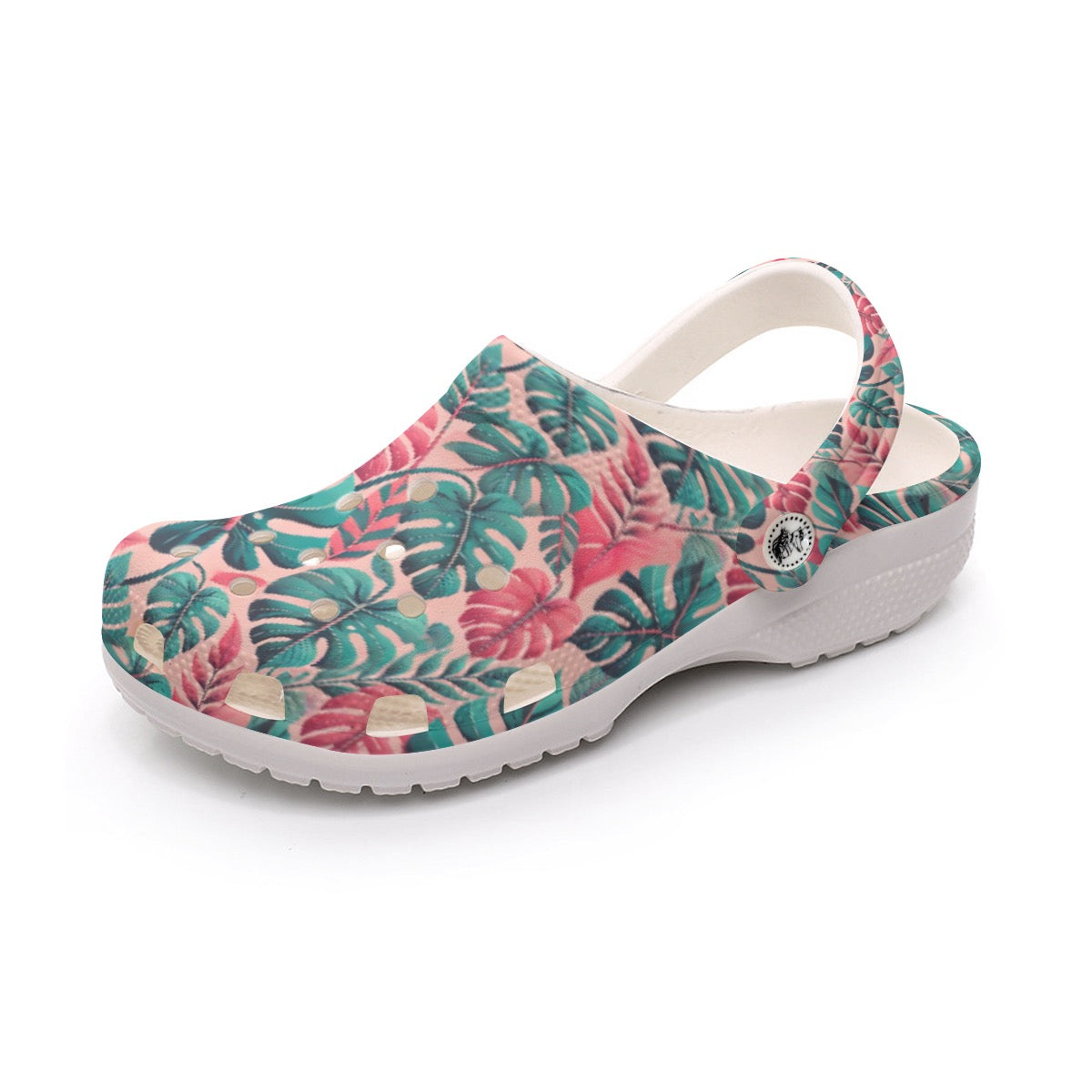 Women's Classic Clogs PINK AND GREEN TROPICAL LEAF Garden Clogs Lightweight Soft EVA Anti-Slip