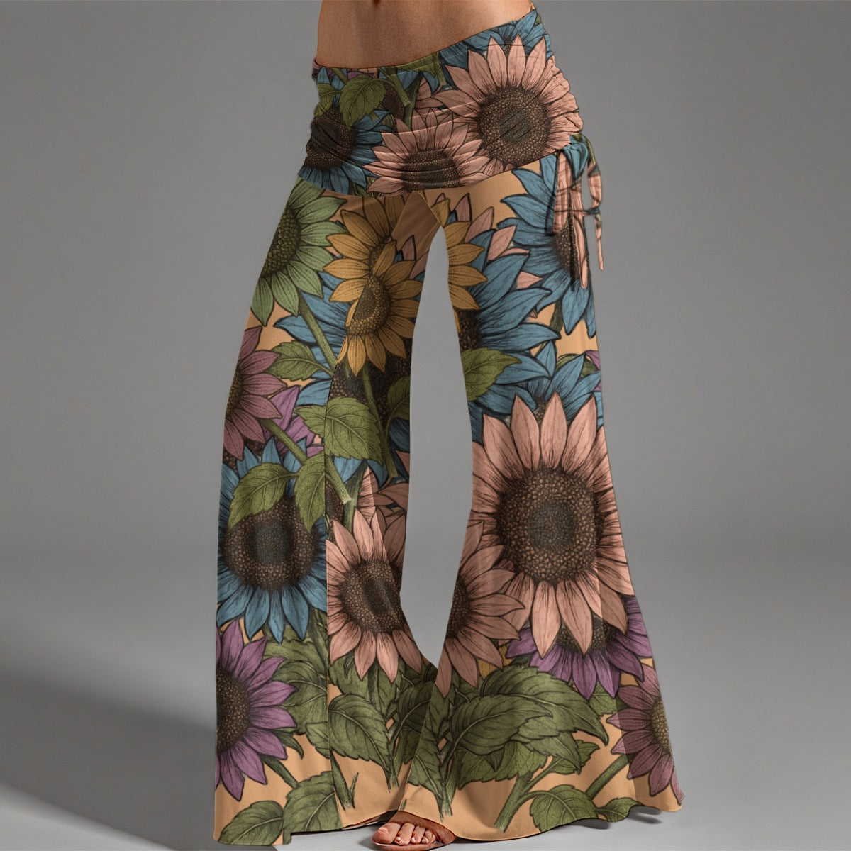 Sunflower Child All-Over Print Women's High Waist Wide Leg Pants Matching Couples Travel Outfit