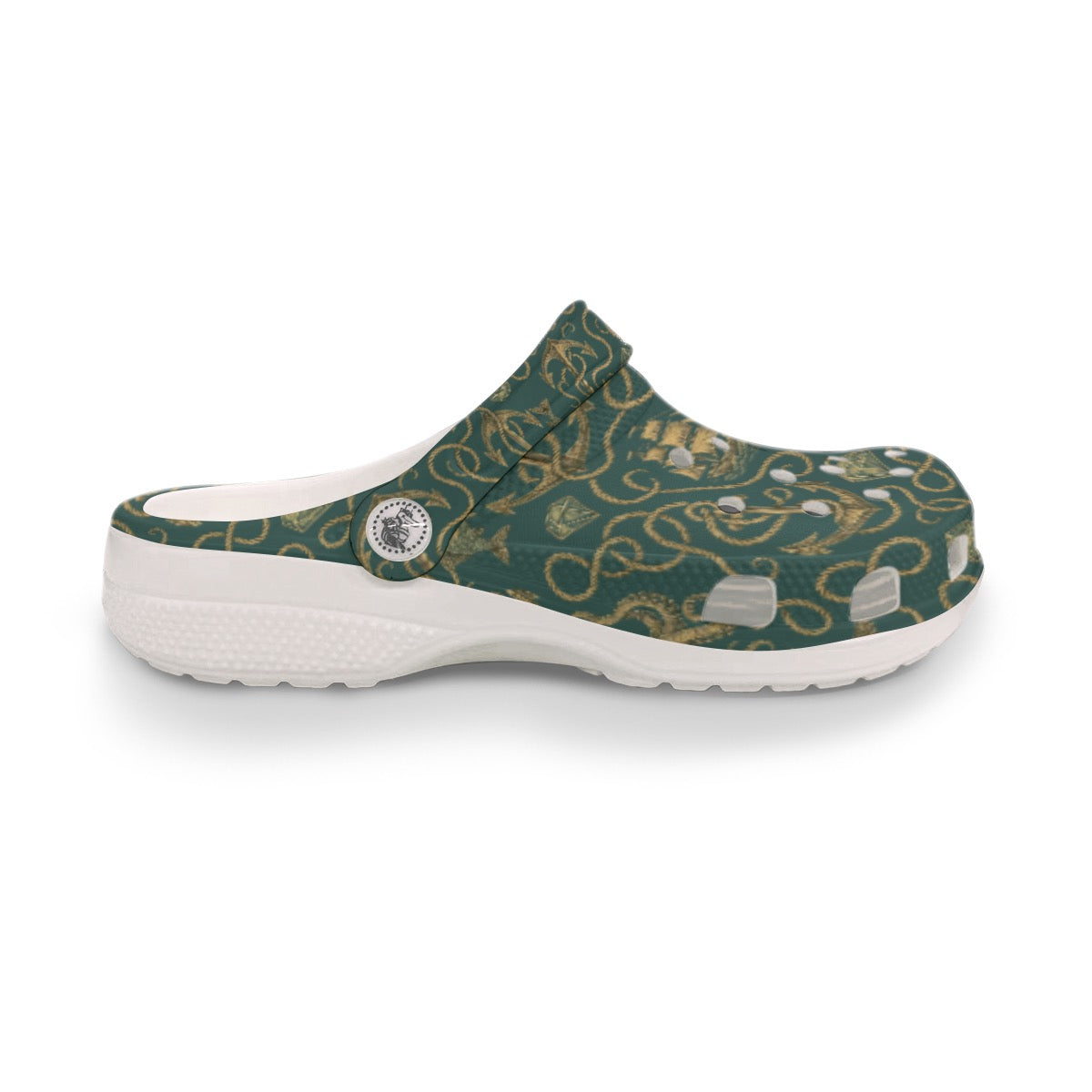 Vintage Sea Green & Gold Anchor Clogs Waterproof Cruise Captain Shoes Nautical Women's Classic Clogs