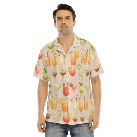 Men's Short Sleeves Tropical Print Shirt Lightweight Stretch Fabric Mixed Cocktail Drink Pattern