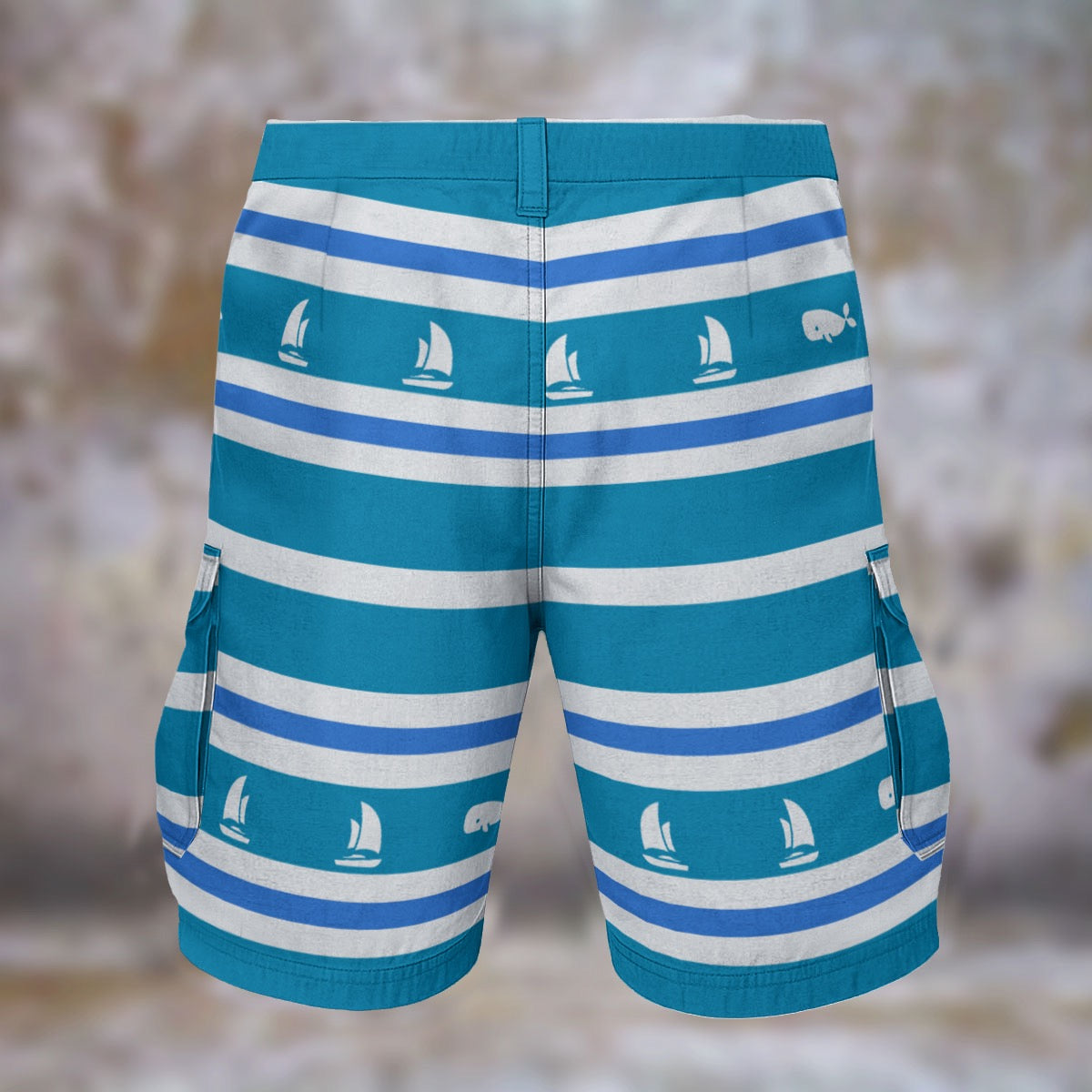 Nautical Blue Sailboat Striped Men’s Cargo Pants Cruising Beach Wear