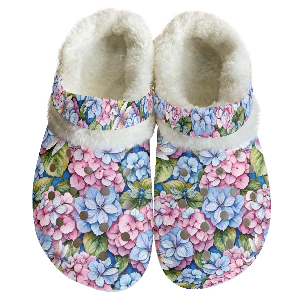 Women's Classic Hydrangea Print Garden Clogs Removable Fleece Lining Anti-Slip Shoes Flower Events