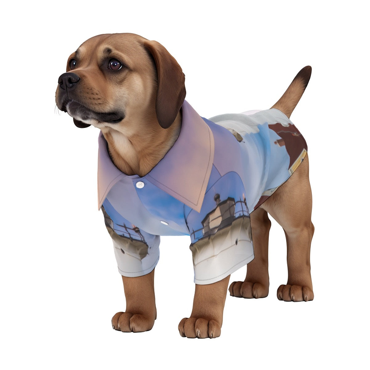 Pet's Hawaiian Shirt with Cape Cod Lighthouse Print, Breathable Stretch Fabric Falmouth, Mass