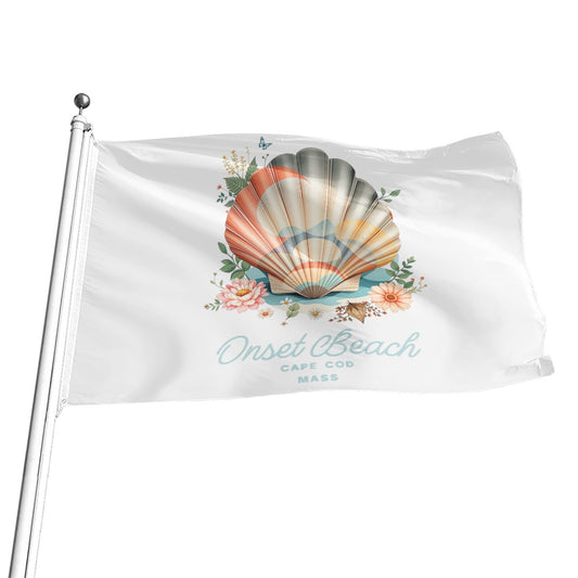 Onset Beach Cape Cod Mass All-Over Print Flag Seashell Cottagecore Summer Nautical Decor