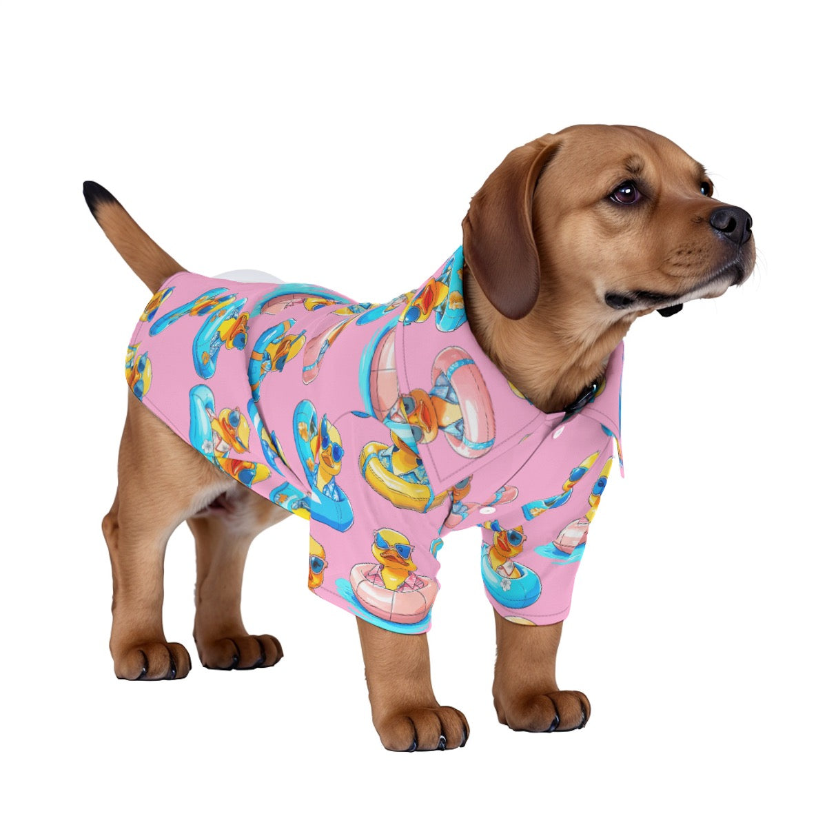 Pet Hawaiian Shirt Pink Rubber Duck Dog Button Up Matching Men's Sold Separately