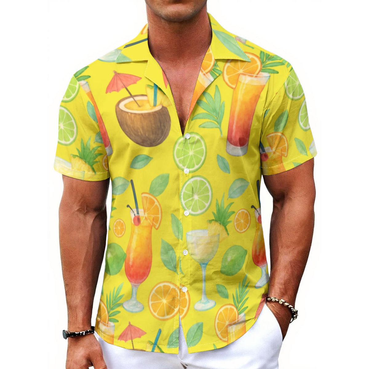 Lime In The Coconut All-Over Print Men's Hawaiian Shirt With Button Closure Matching Vacay Outfit