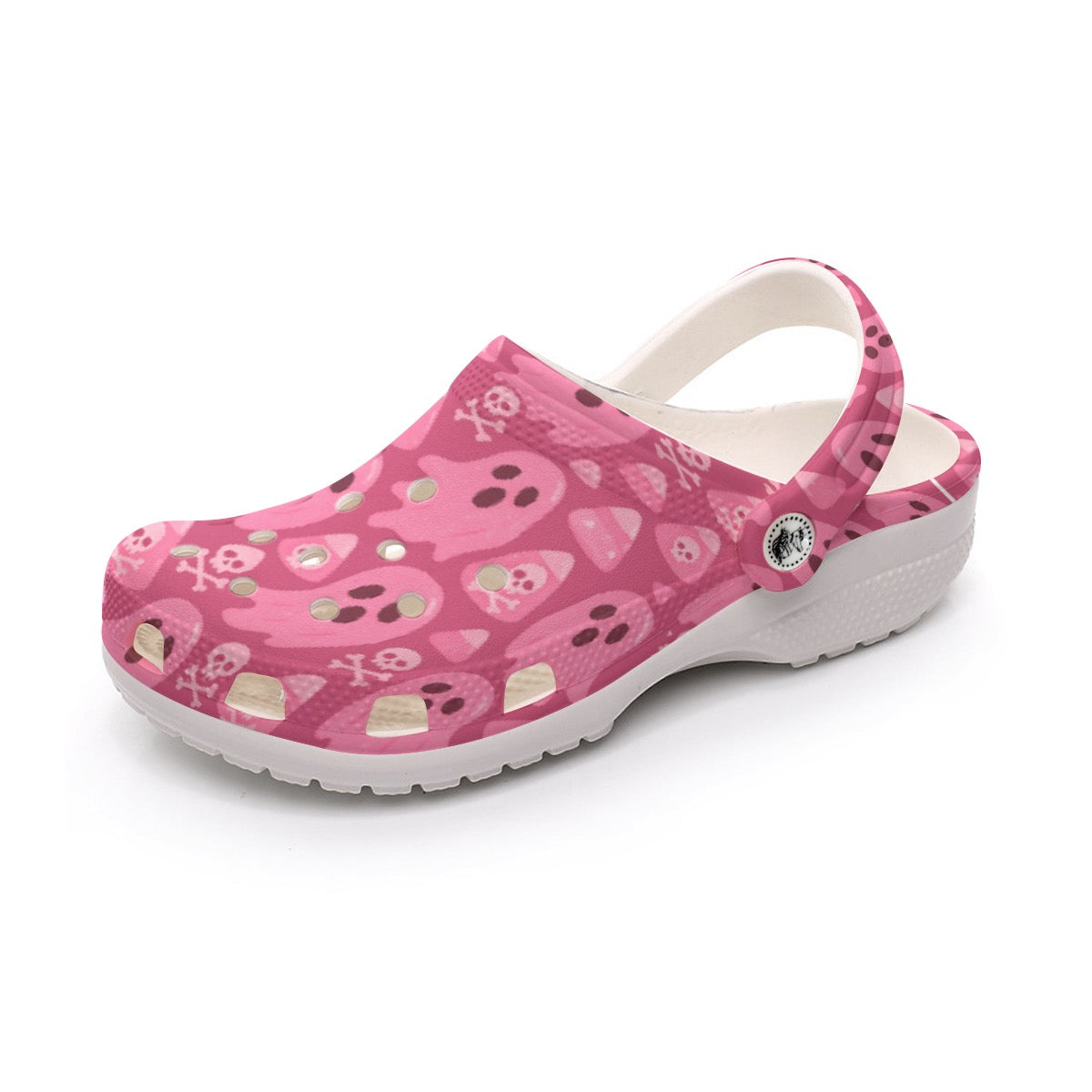 Women's Pink Spooky Ghost Skull Halloween Clogs by Crocs - Lightweight Anti-Slip EVA Sandals