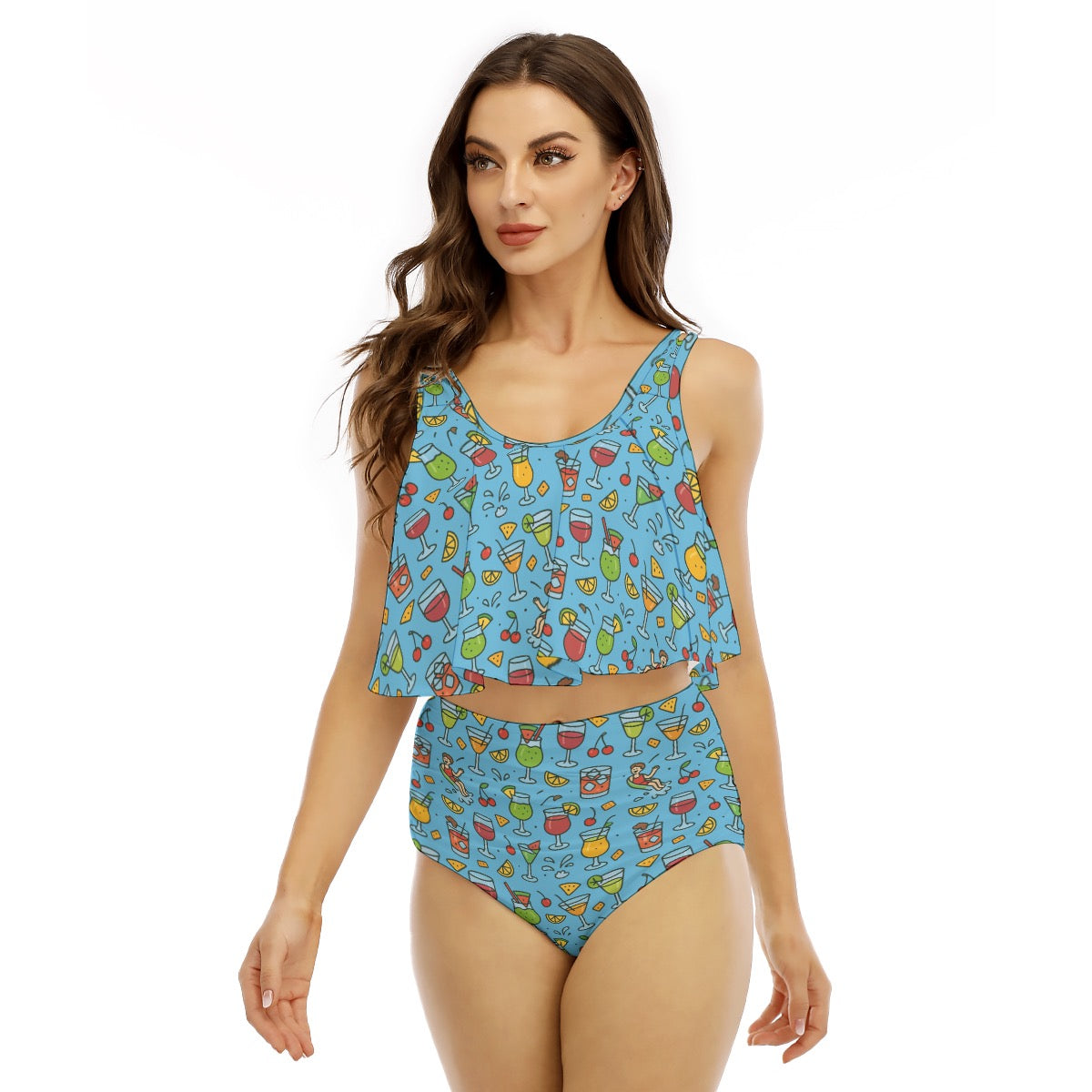 Cheers From The Pool Deck All-Over Print Women's Ruffled Vest Bikini Swimsuit Couples Matching Swim