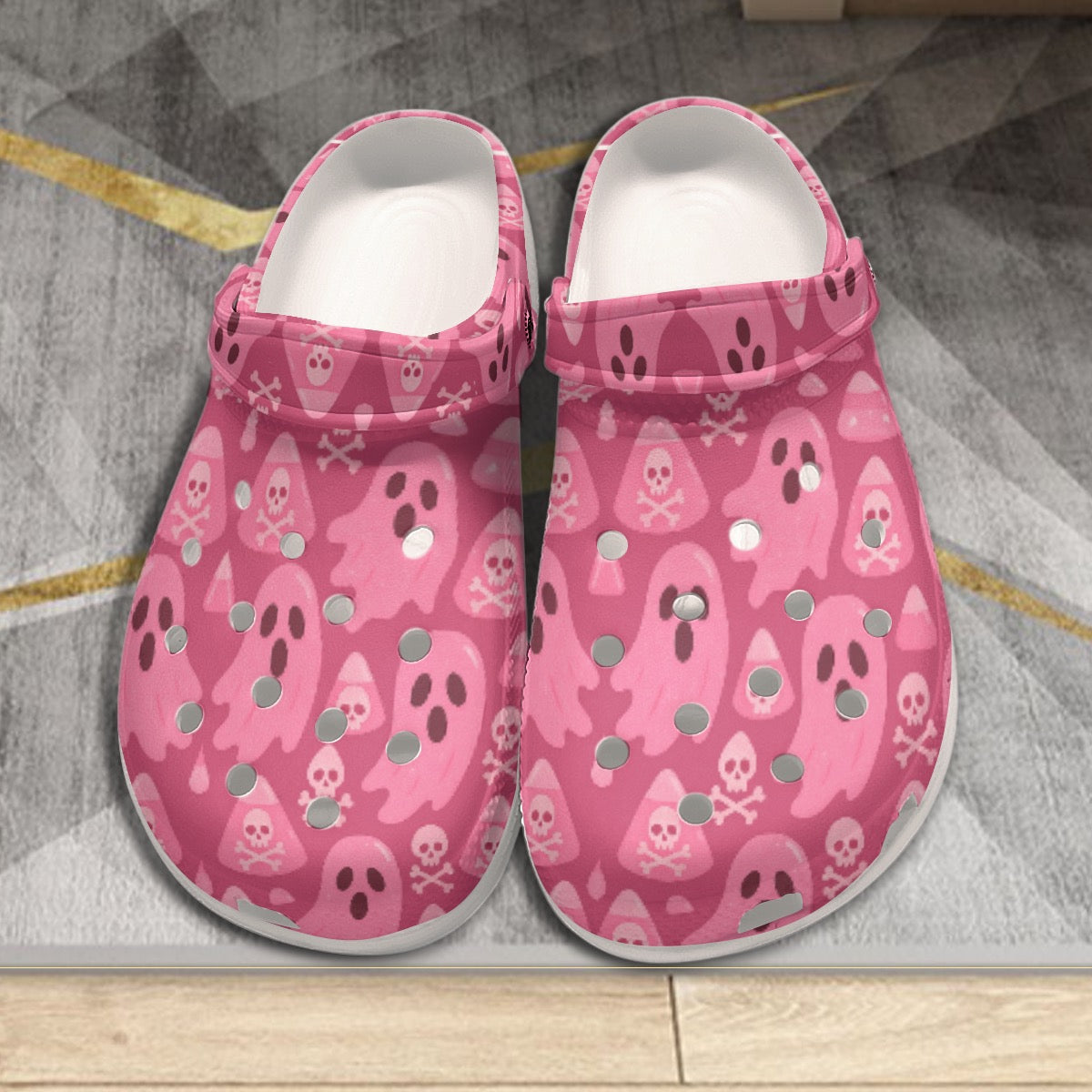 Women's Pink Spooky Ghost Skull Halloween Clogs by Crocs - Lightweight Anti-Slip EVA Sandals