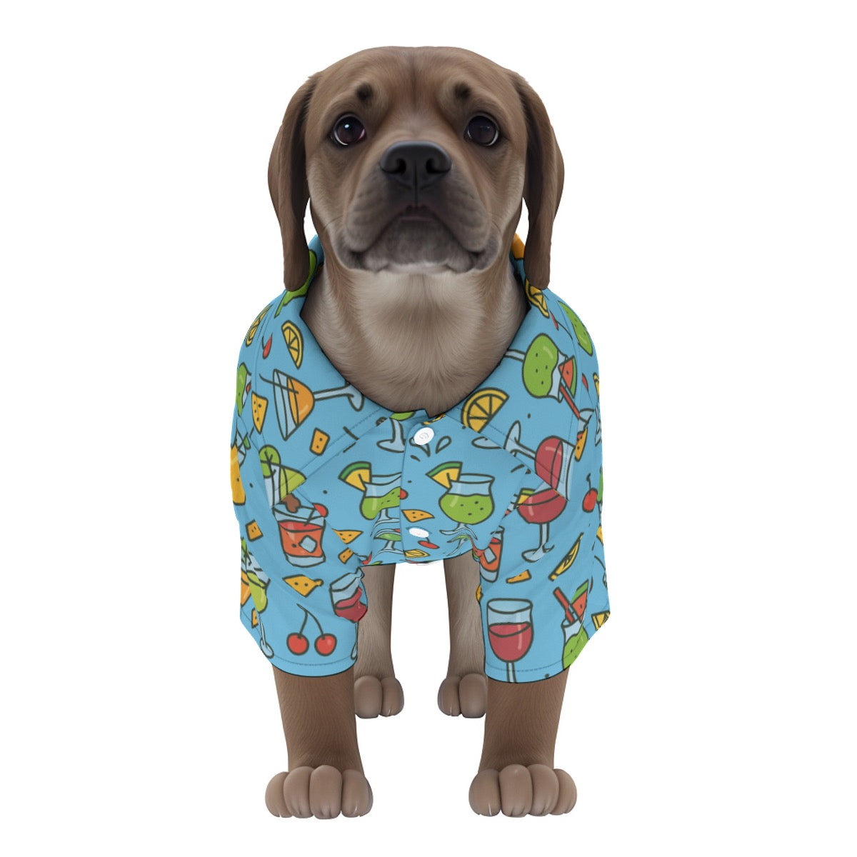 Cheers From the Pool Deck Pet's Hawaiian Shirt - Blue Pool Drinks Pattern for Cruise Vacations