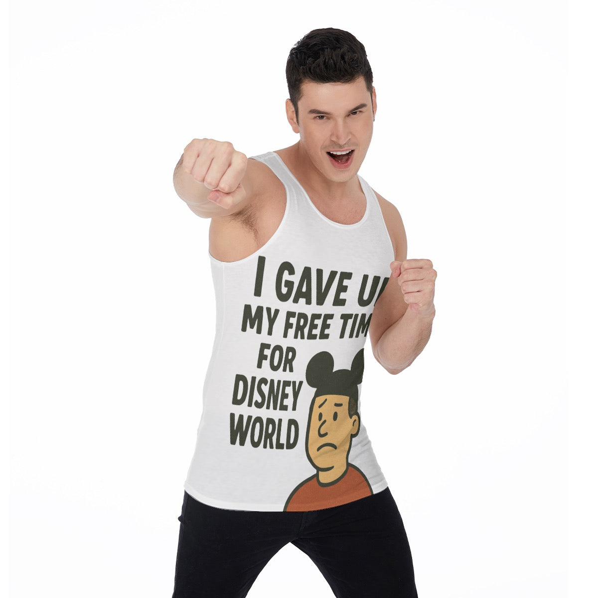 Men's Funny Tank Top with 'I Gave Up My Free Time for Disney World' Meme Print Hilarious Tee