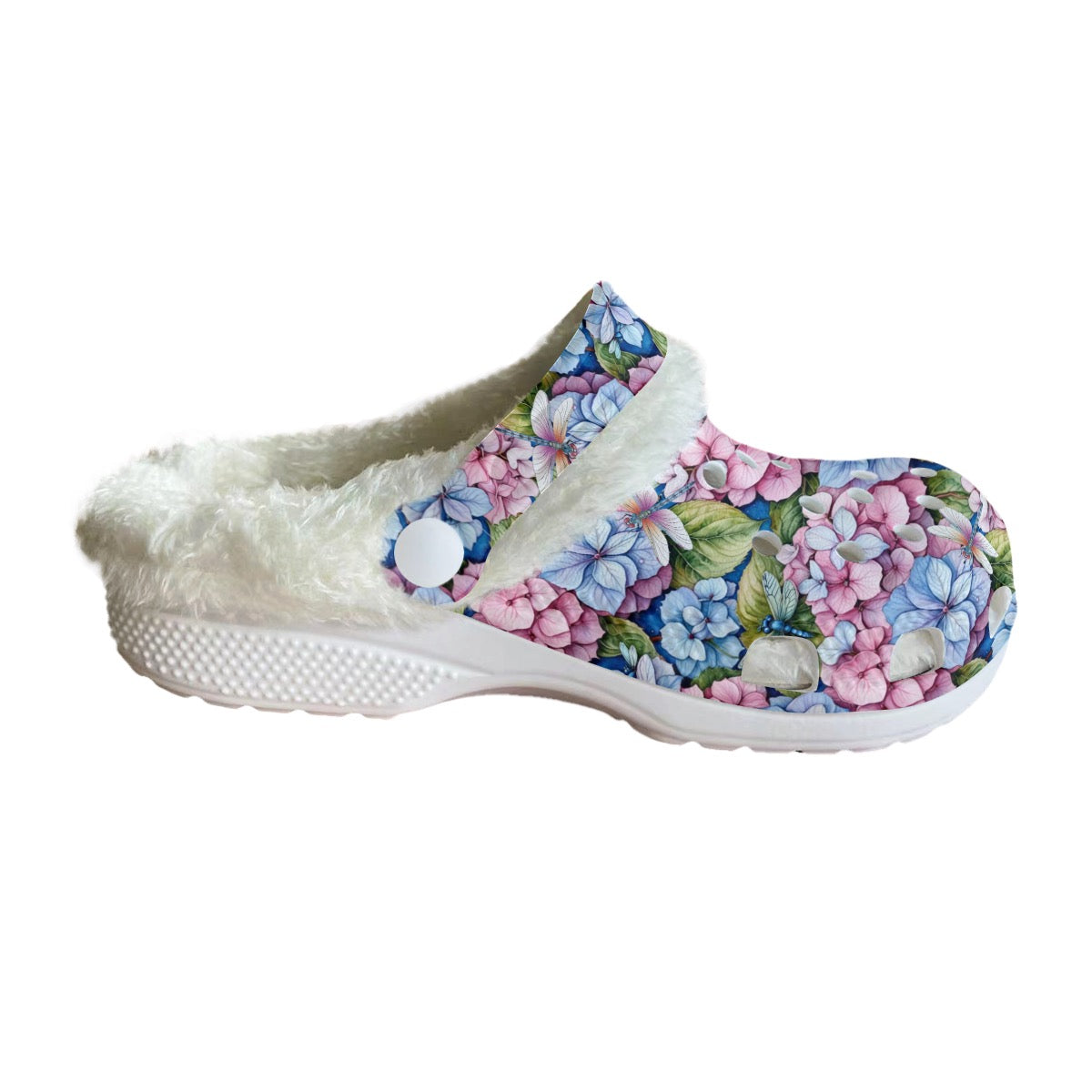 Women's Classic Hydrangea Print Garden Clogs Removable Fleece Lining Anti-Slip Shoes Flower Events